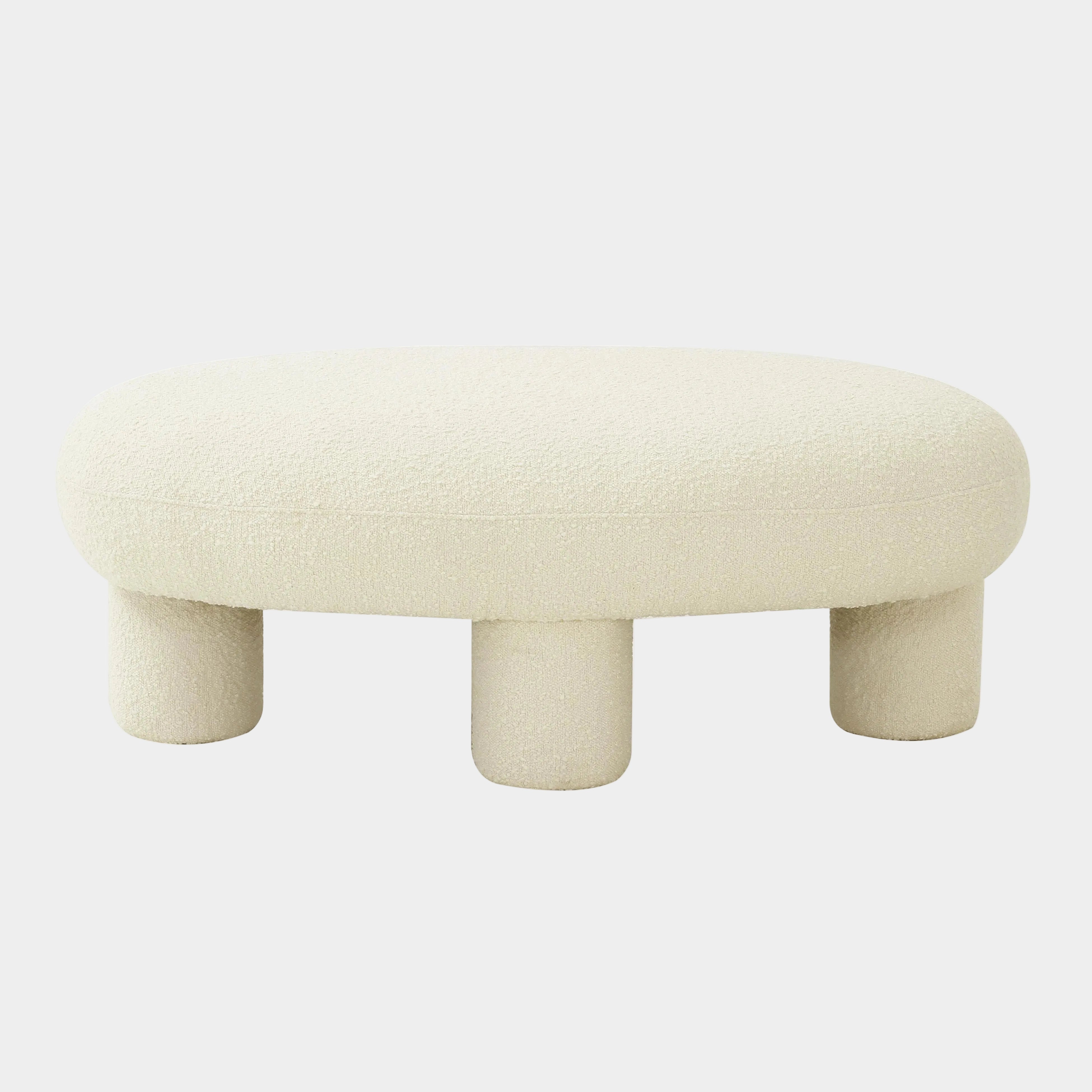 Discus 46" Cream Performance Boucle Oval Ottoman