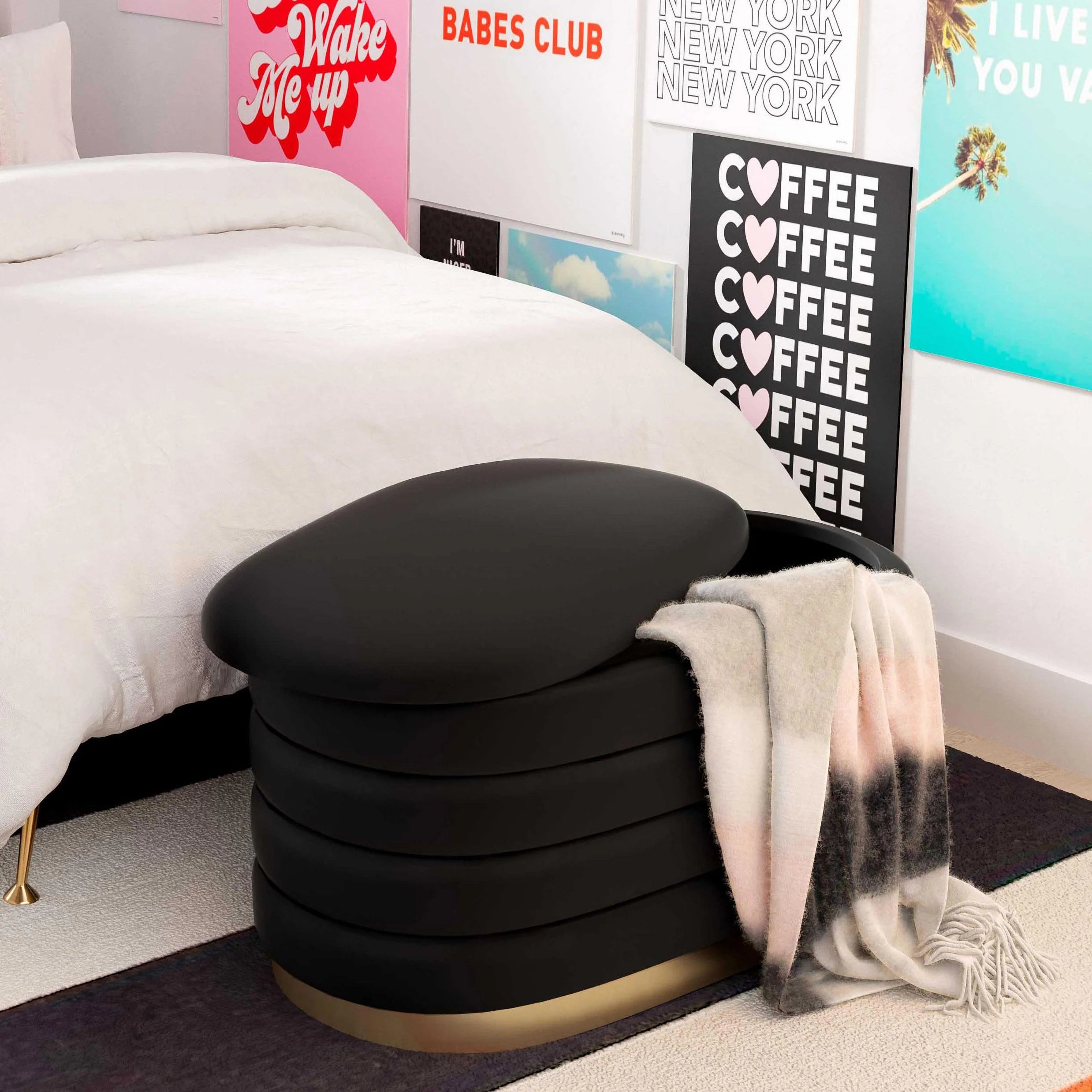 Banc de rangement en velours Lillian