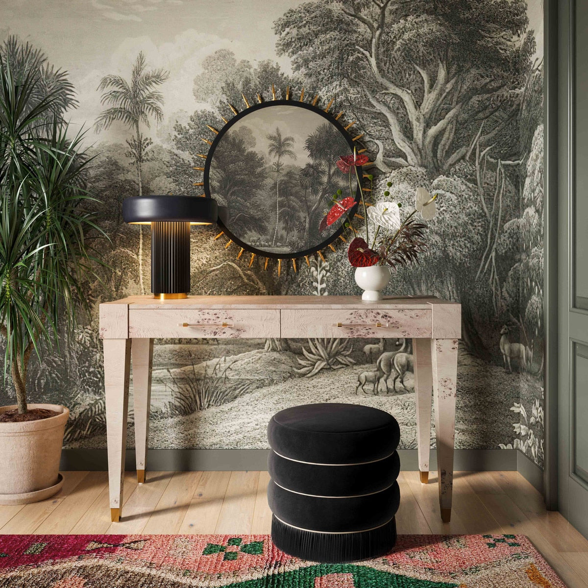 Pouf en velours noir Lakka