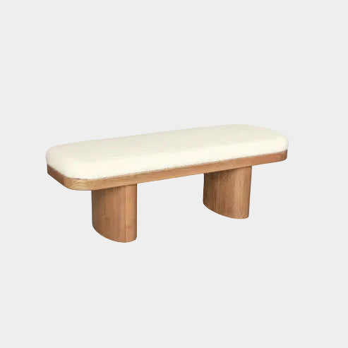 Ollie 48" White Performance Boucle Wooden Bench