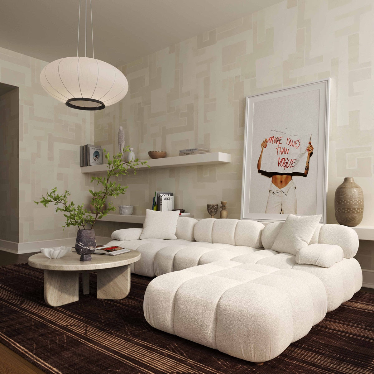 Pouf modulaire en peau de mouton vegan Calliope Cream