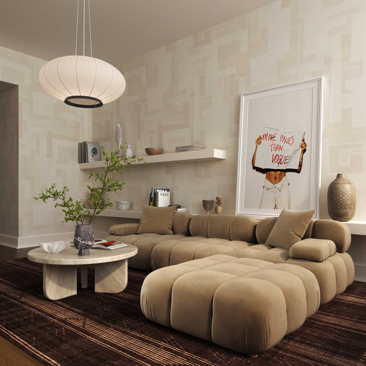Calliope Cafe Au Lait Performance Ottoman modulaire en velours