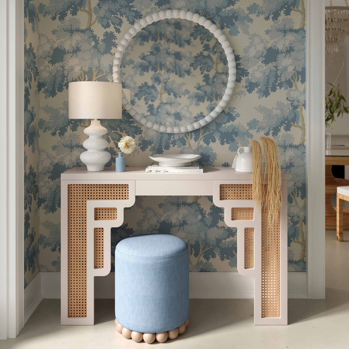 Pouf en tissu recyclé bleu délavé Dex
