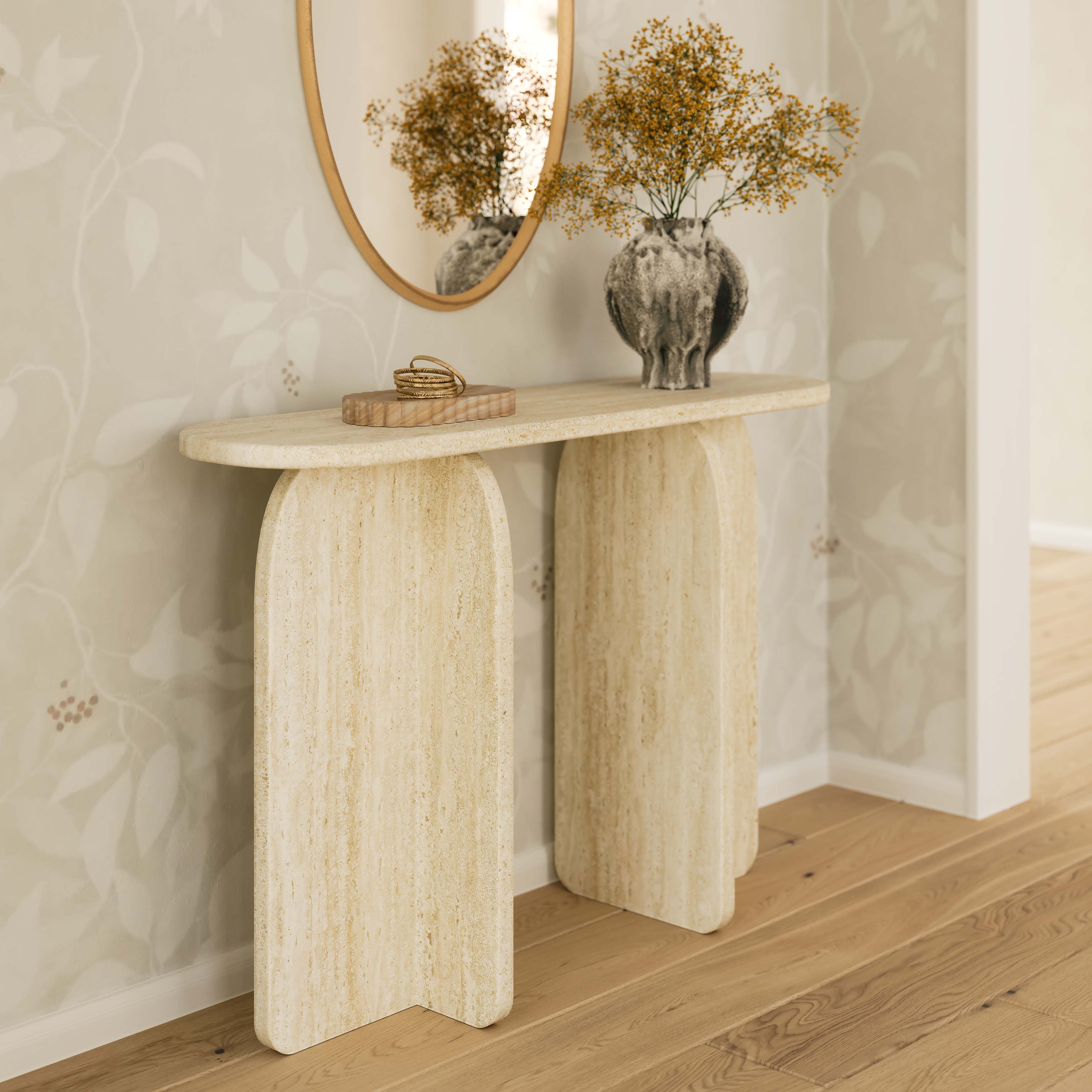 Clementine 48" Faux Travertine Console Table