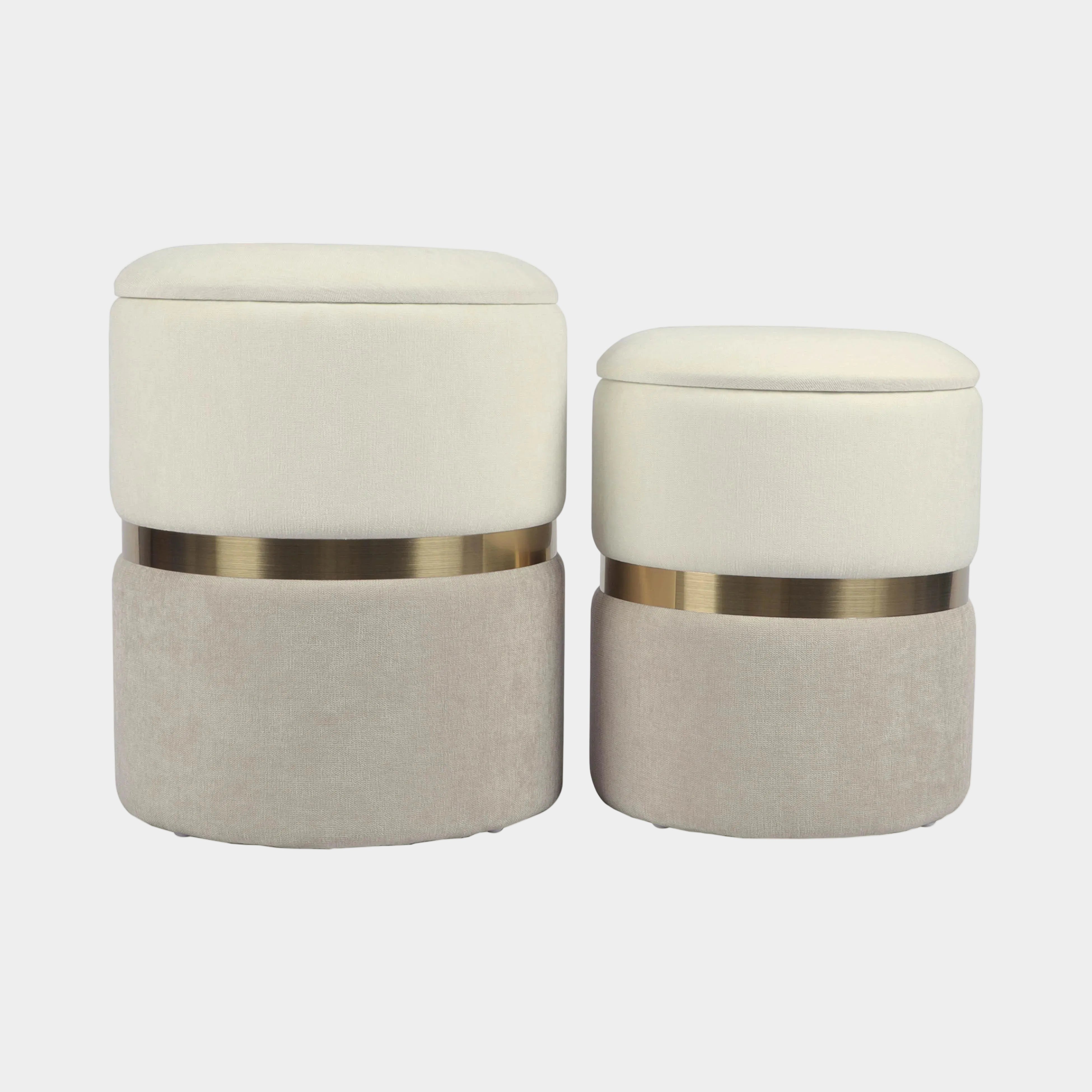 Gigi Cream and Tan Chenille Storage Ottoman - Set of 2