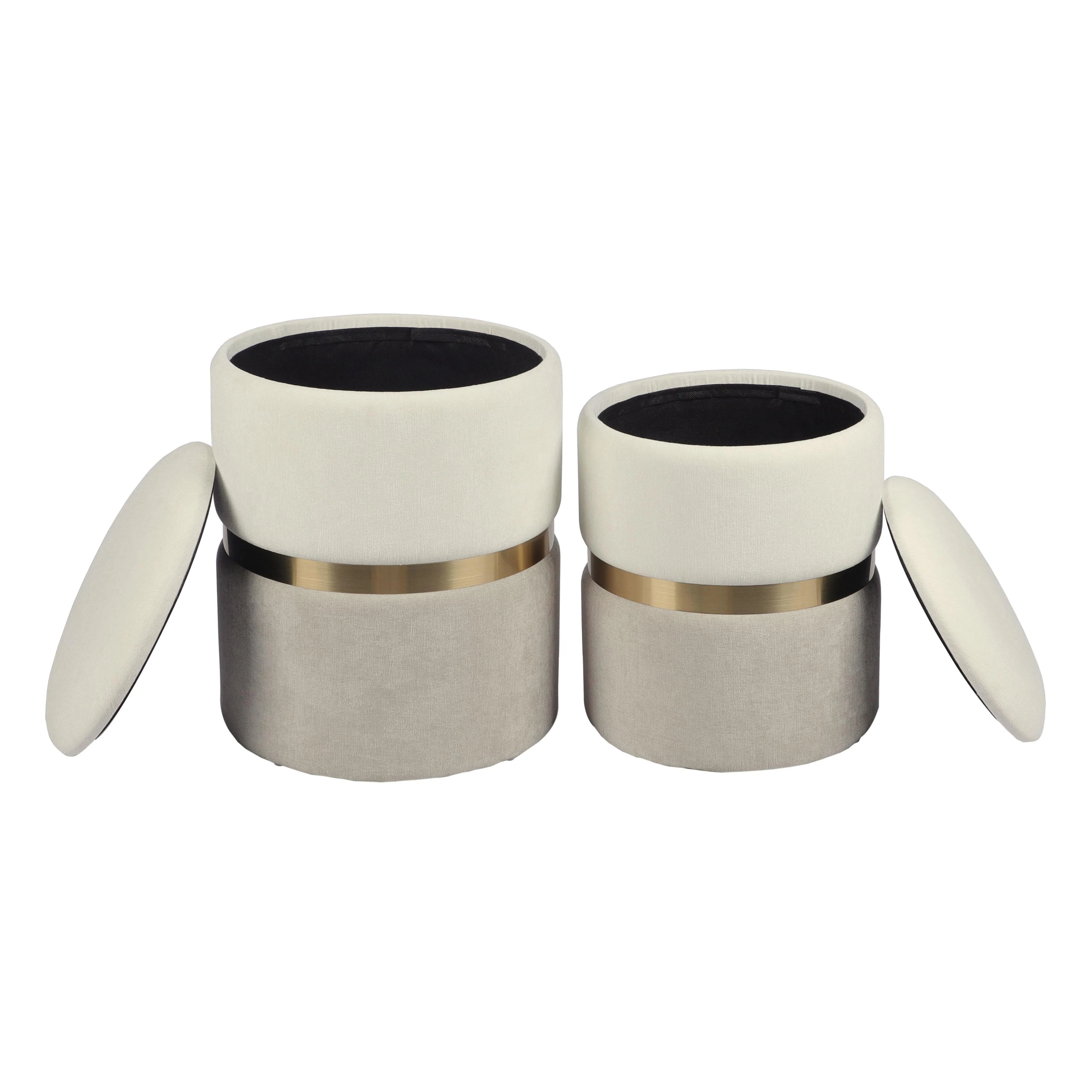 Gigi Cream and Tan Chenille Storage Ottoman - Set of 2