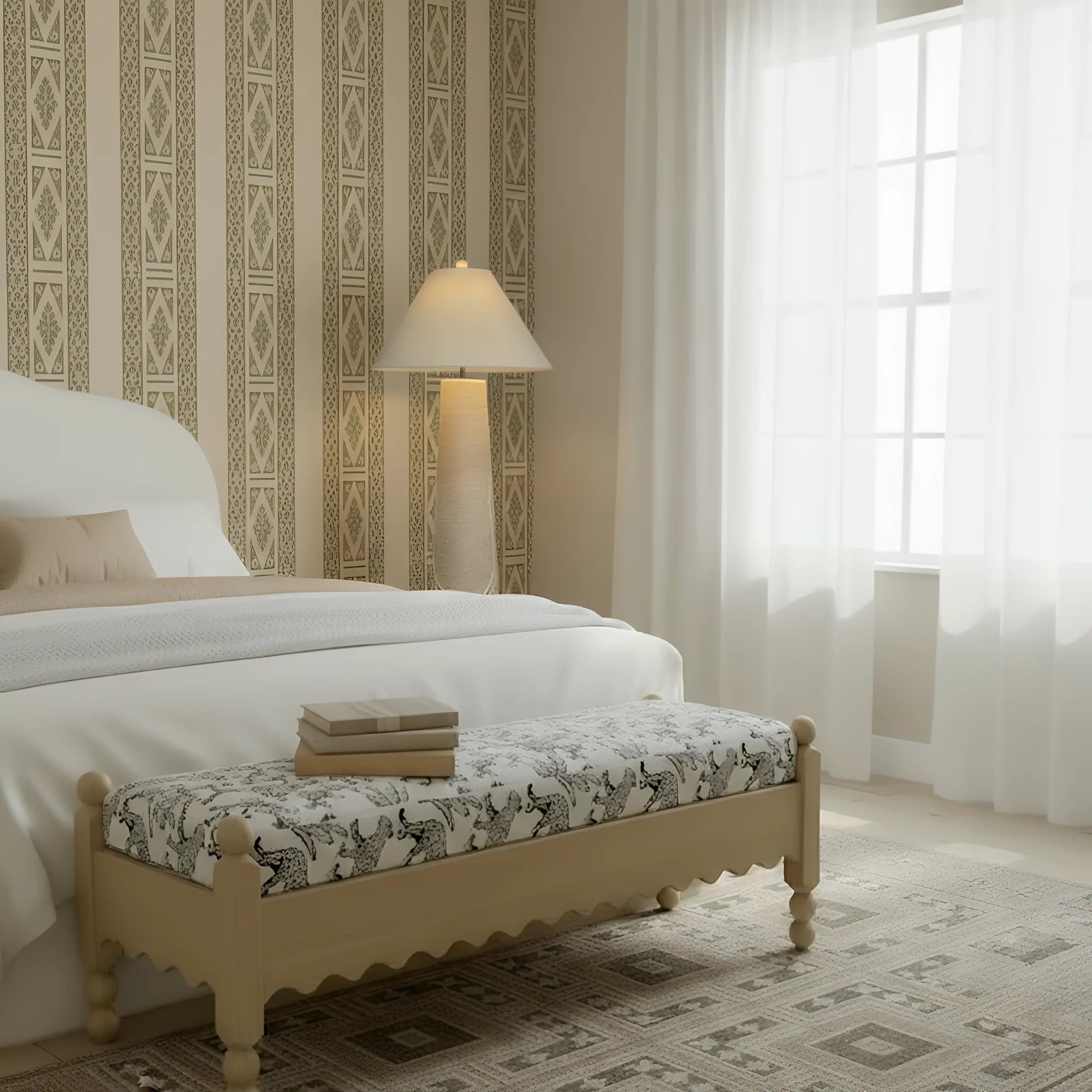 Thelma 56" Leopard Performance Jacquard Fabric Bench