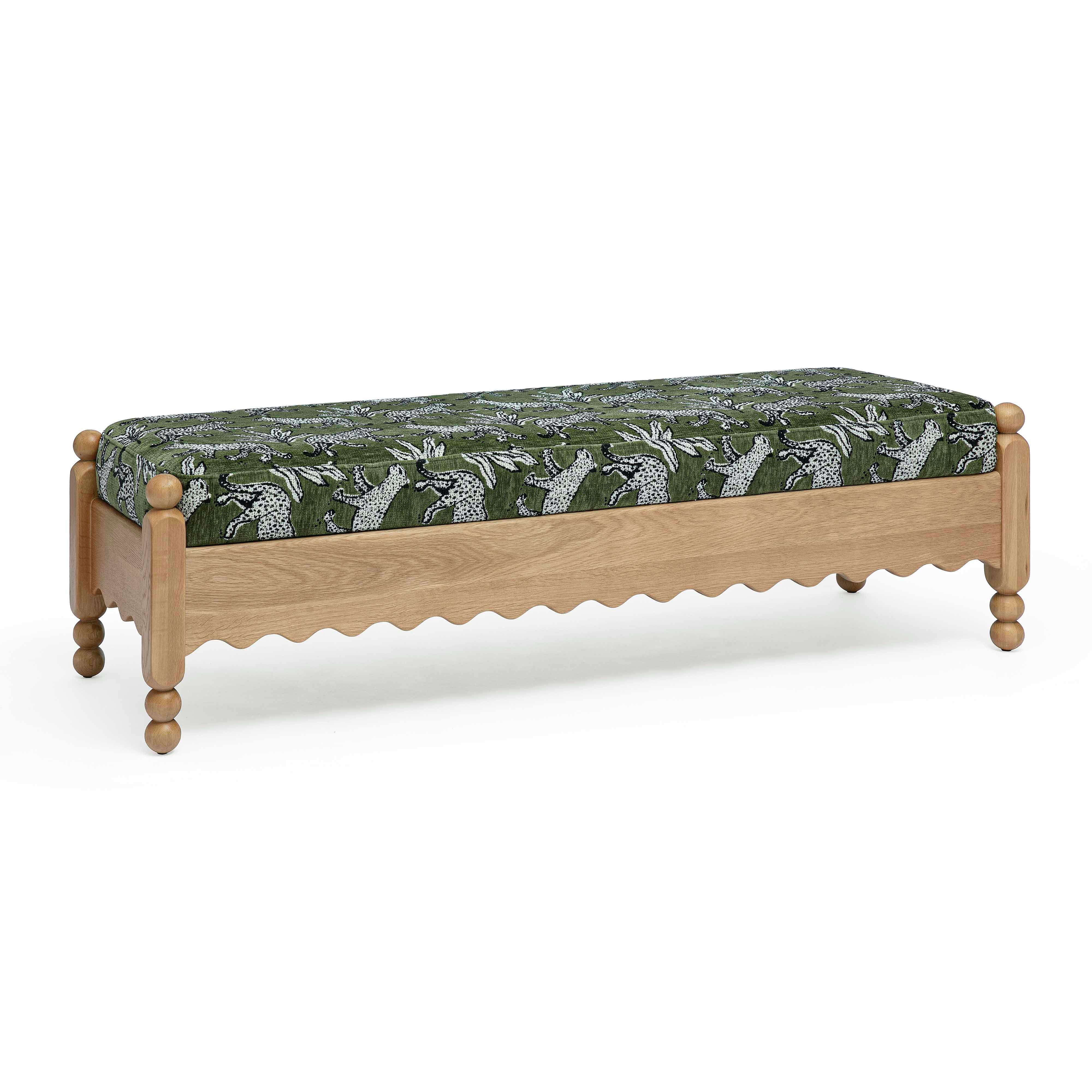 Thelma 56" Leopard Performance Jacquard Fabric Bench