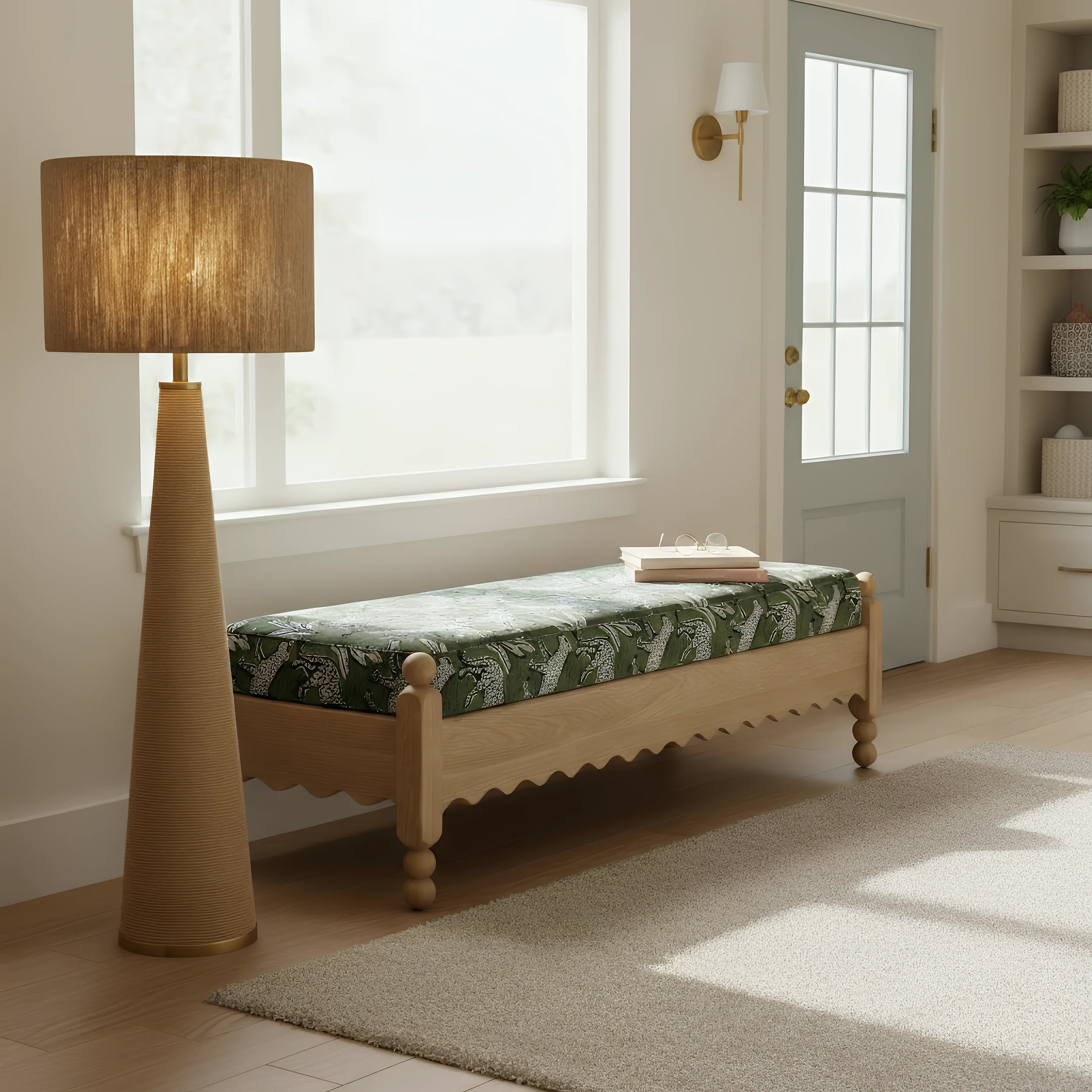 Thelma 56" Leopard Performance Jacquard Fabric Bench