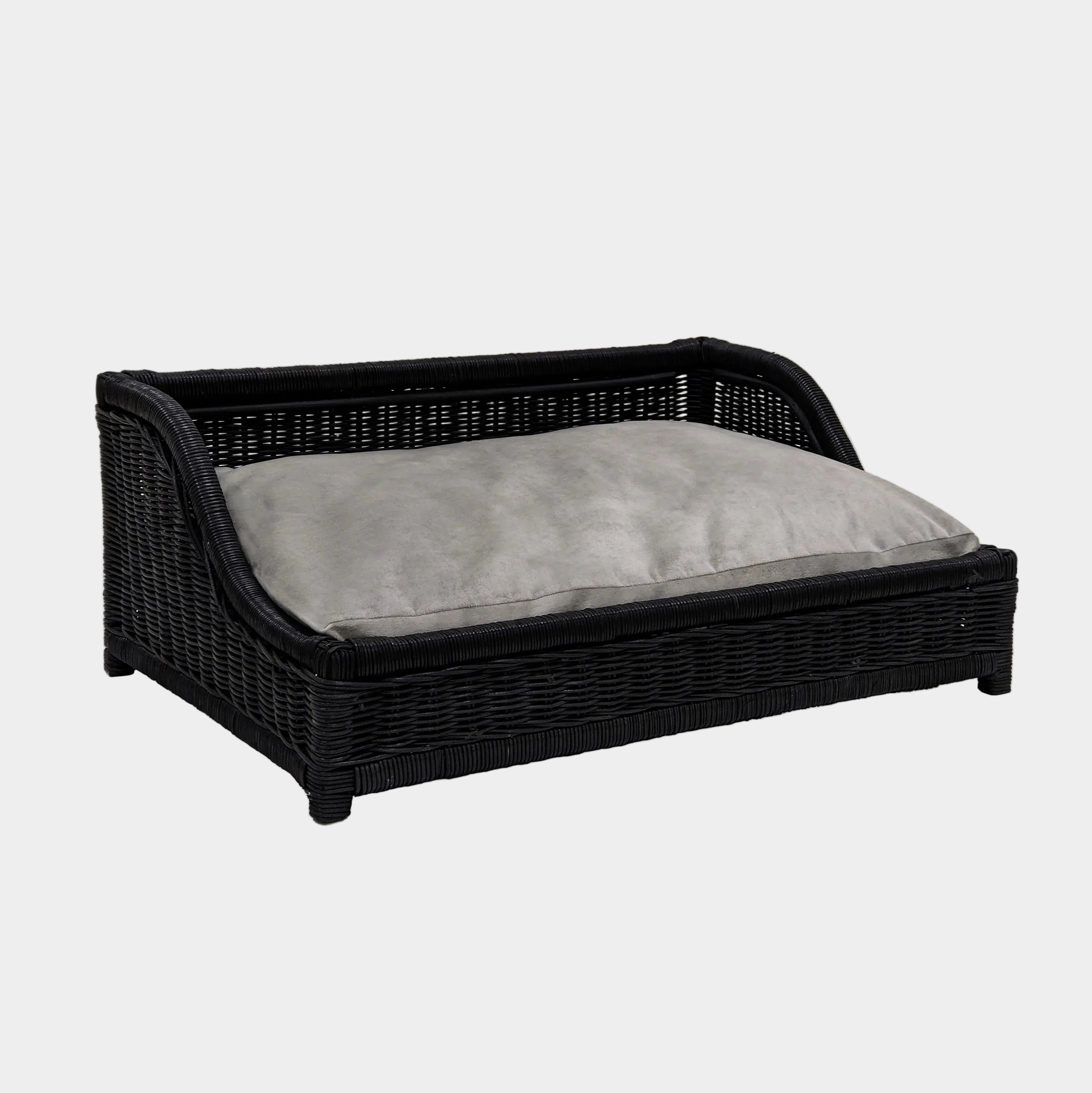 Lit pour petit animal de compagnie en rotin noir Poppy