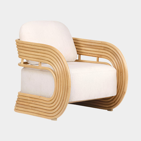 Lauretta Cream Fabric and Natural Rattan Accent Chair