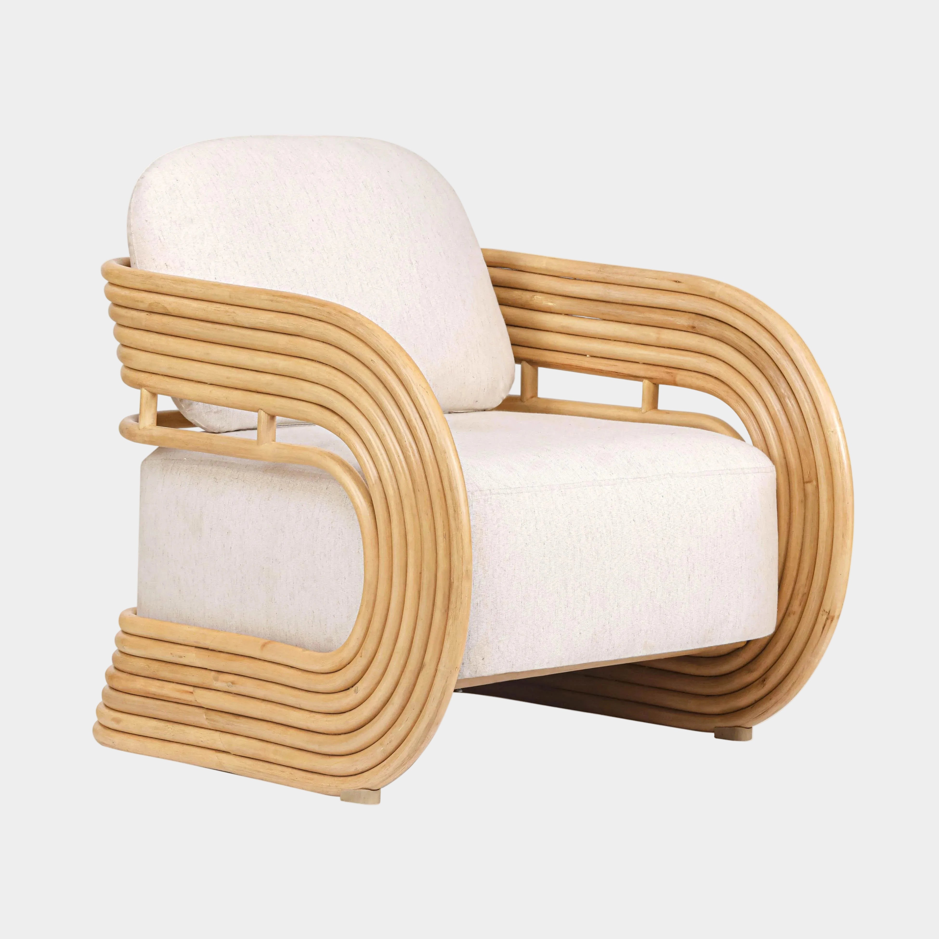 Lauretta Cream Performance Fabric and Natural Rattan Accent Chair