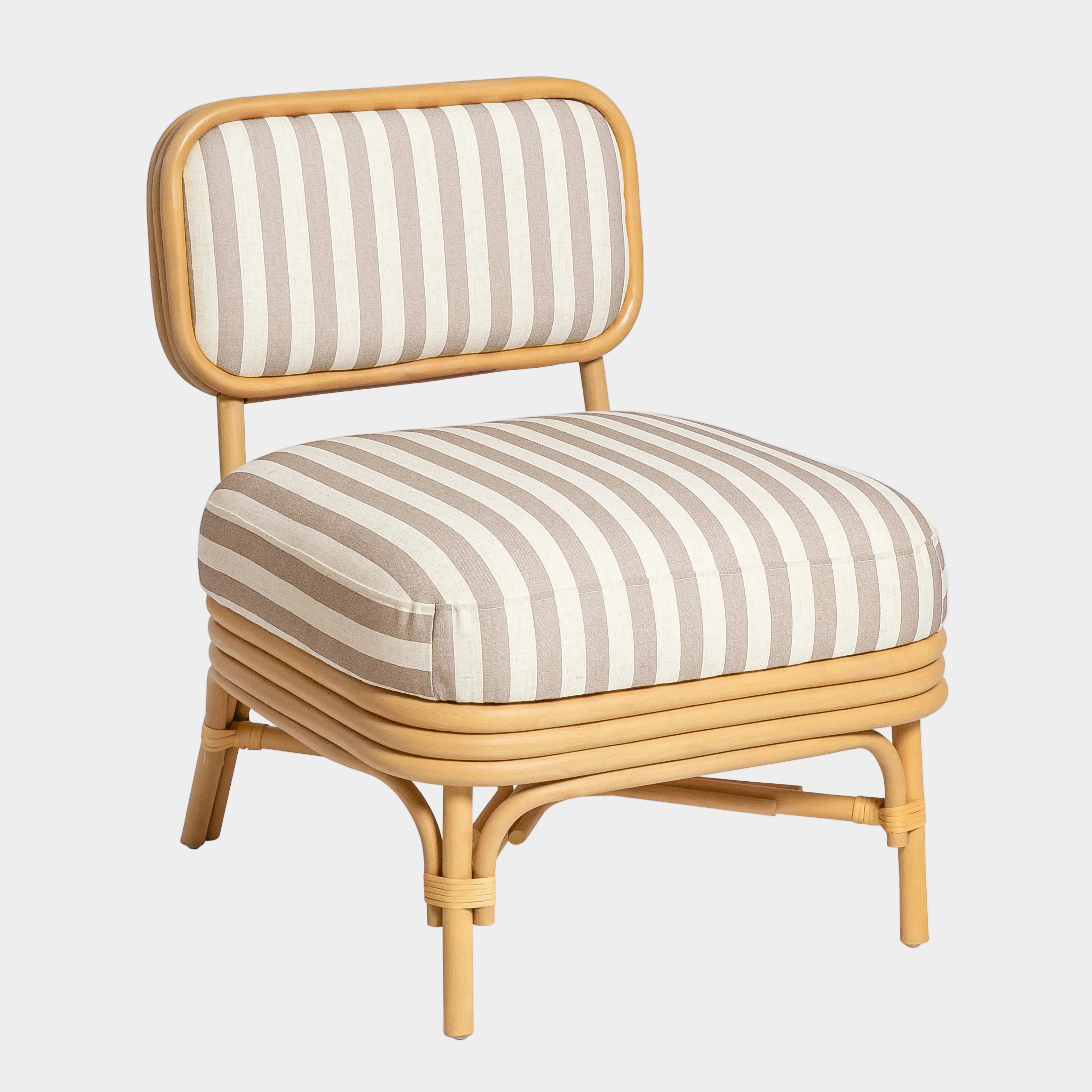 Dorine Striped Performance Linen & Rattan Accent Chair