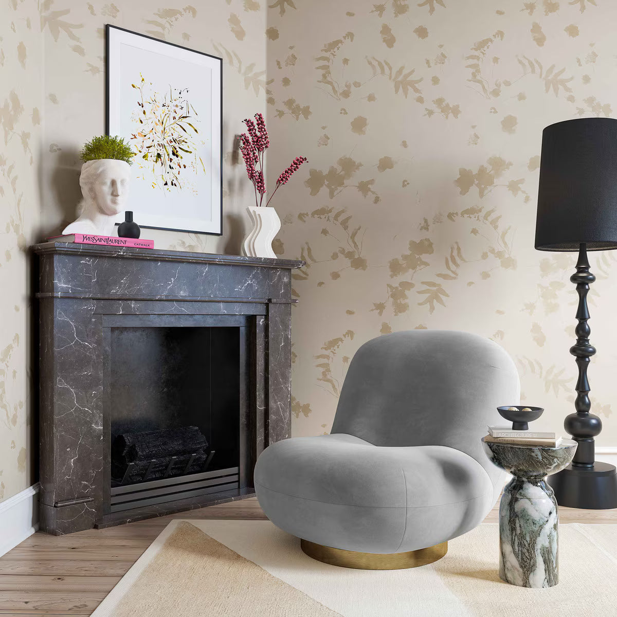 Chaise pivotante en velours gris Emily