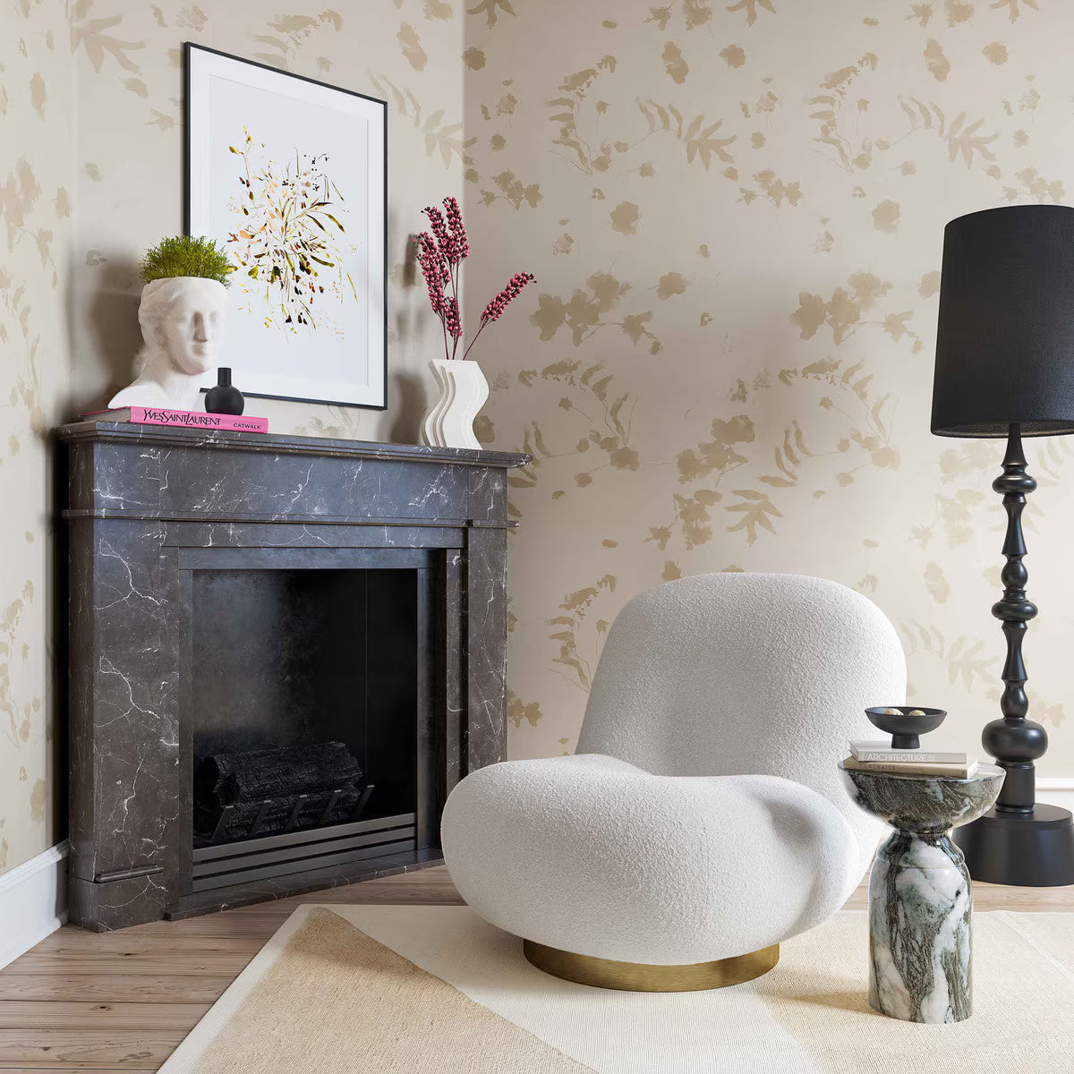 Chaise pivotante Emily White Boucle