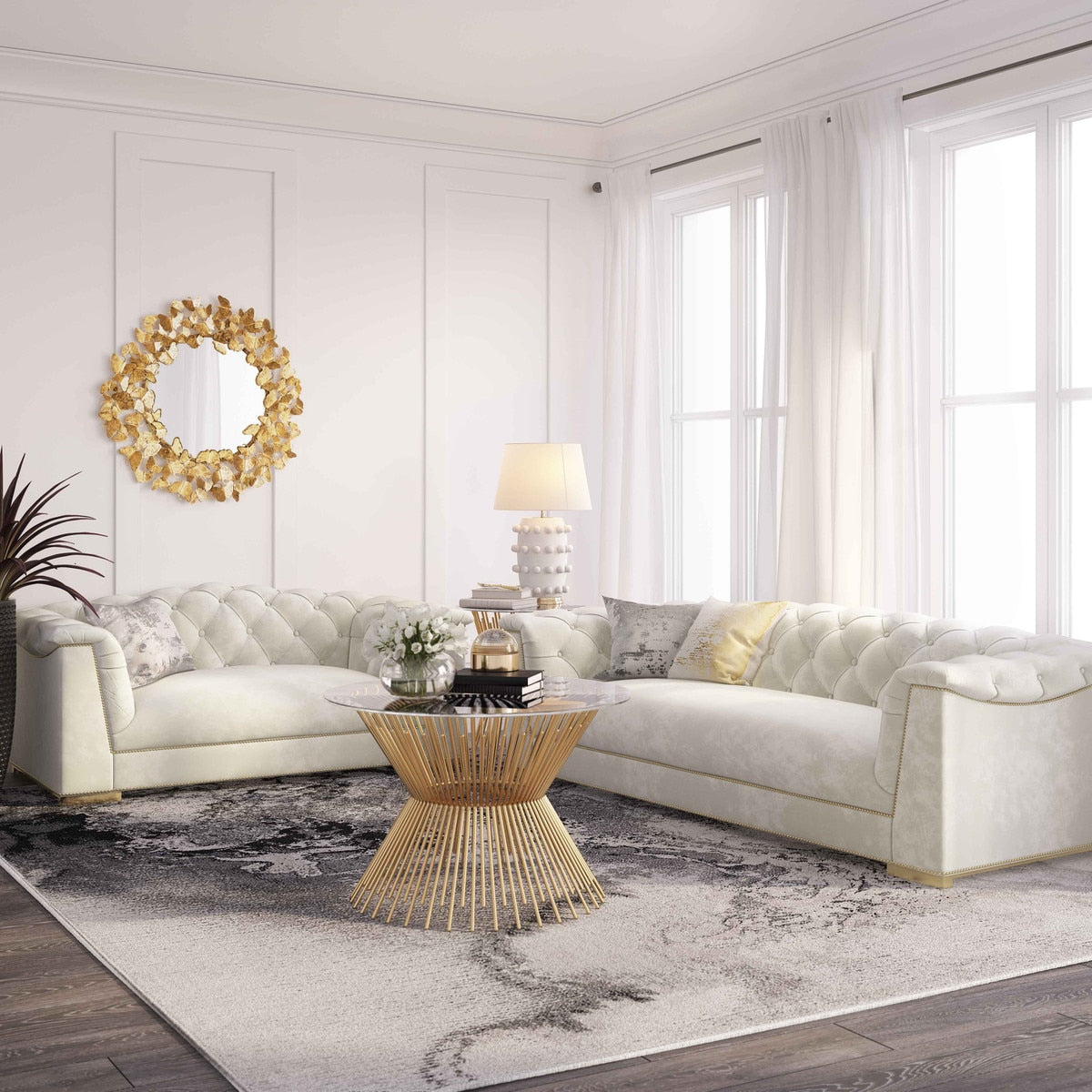 Canapé 2 places Farah en velours crème par Inspire Me! Home Decor