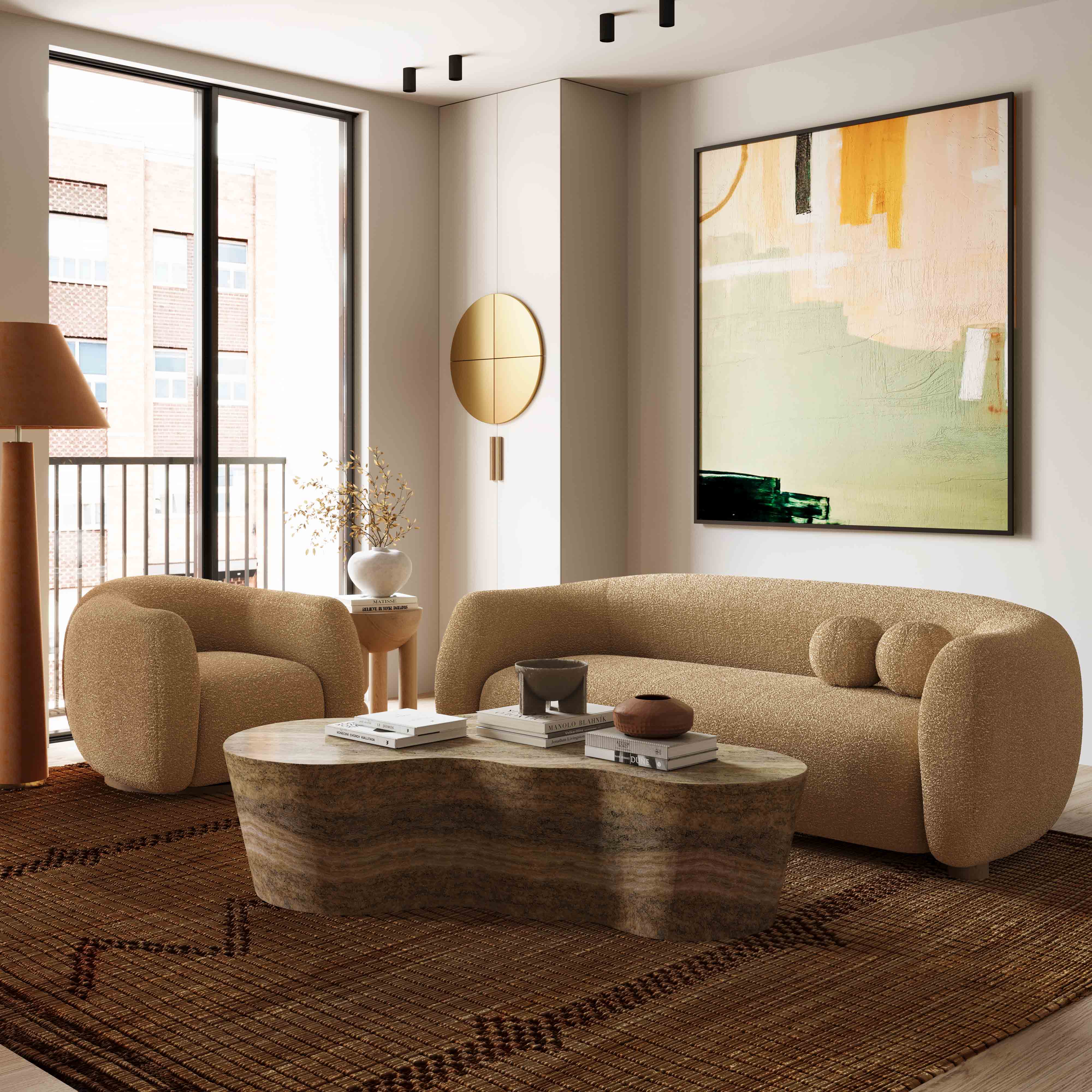 Chaise pivotante Judy en boucle marron clair