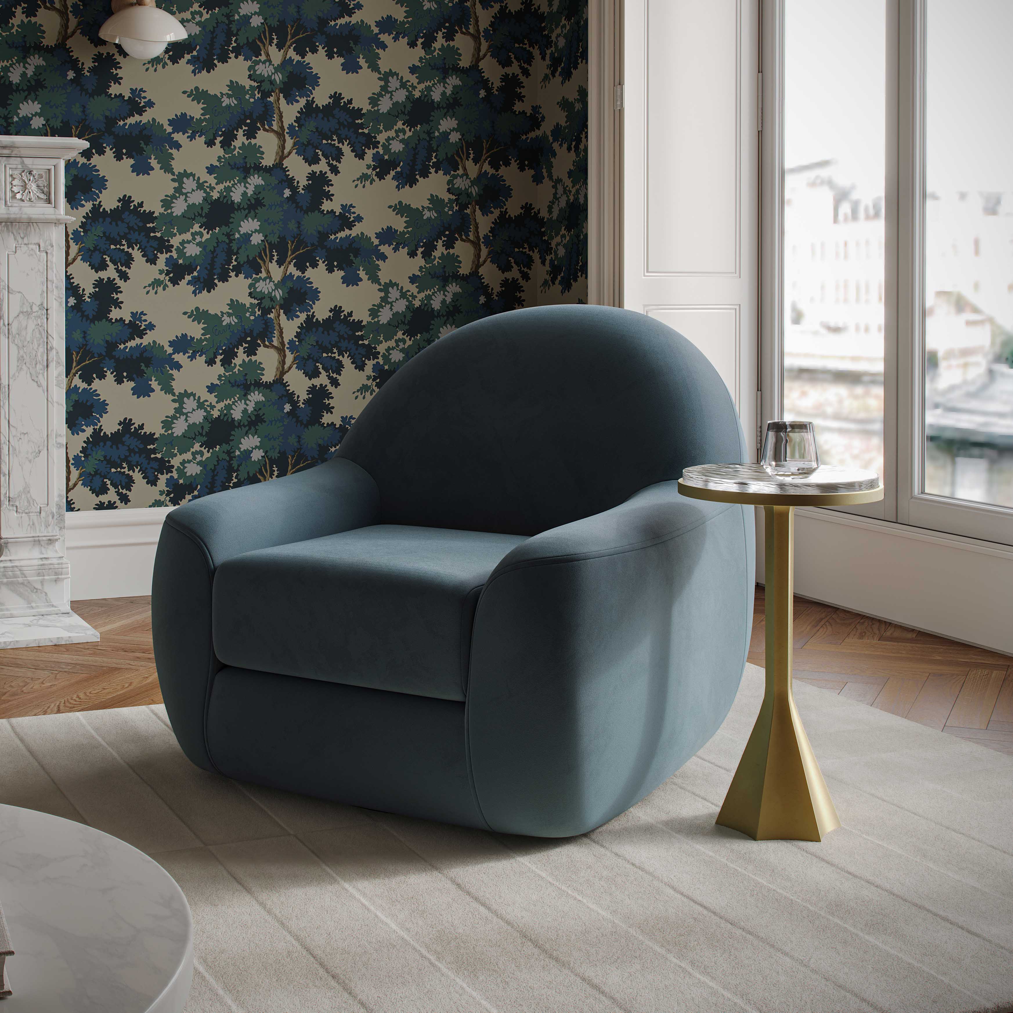 Tiago Performance Velvet Swivel Accent Chair