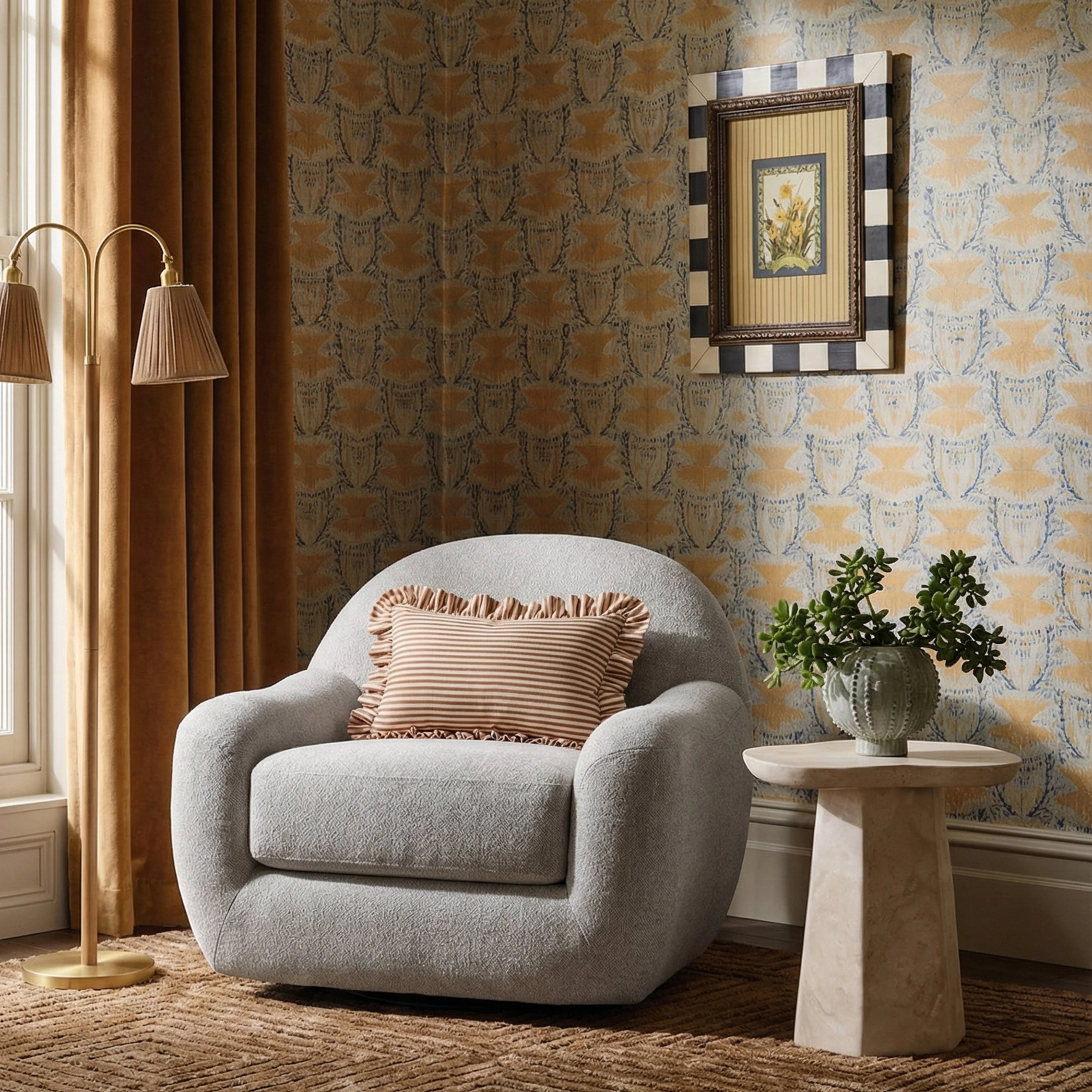 Tiago Warm Grey Performance Boucle Swivel Accent Chair