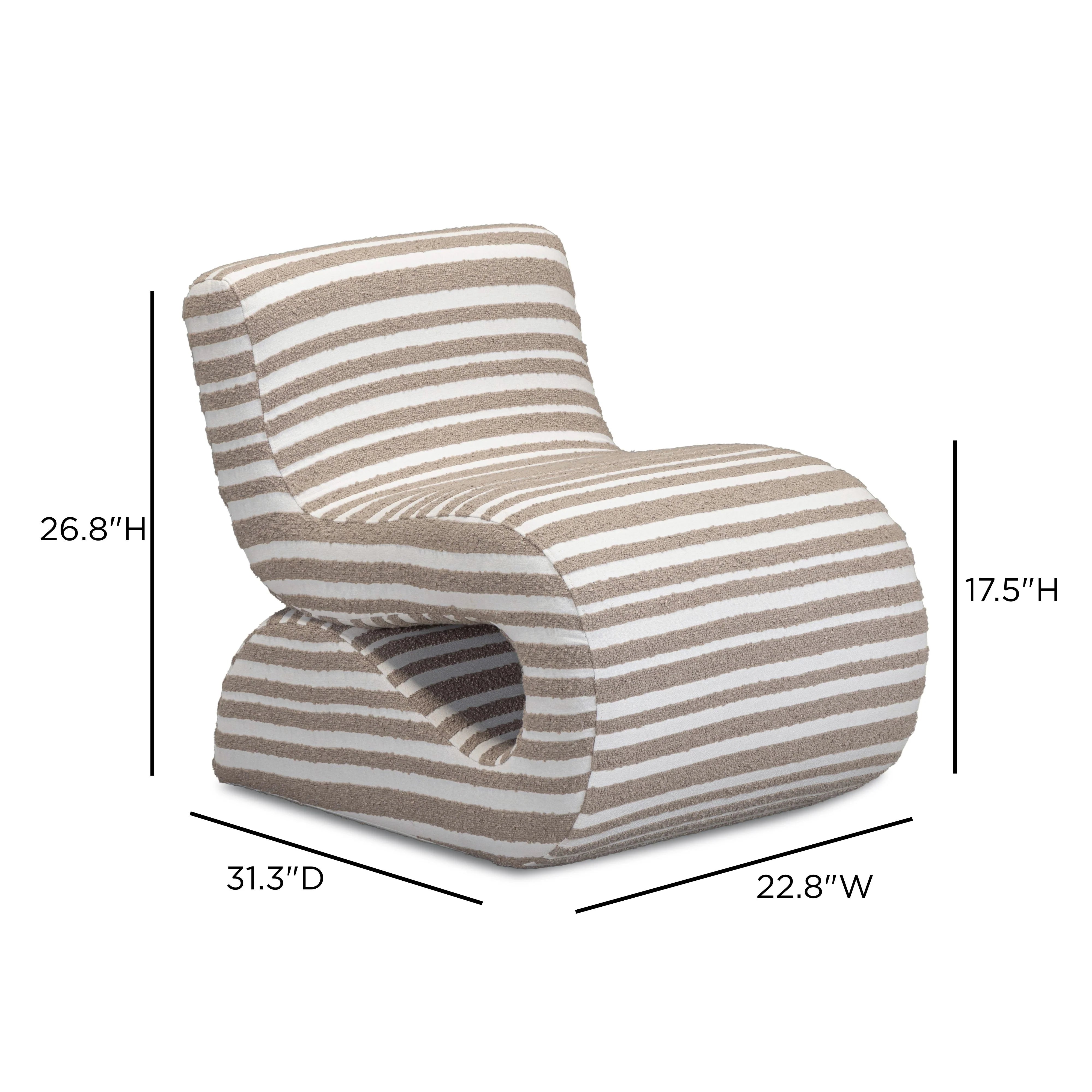 Senna Taupe Organic Stripes Contract-Grade Jacquard Fabric Accent Chair