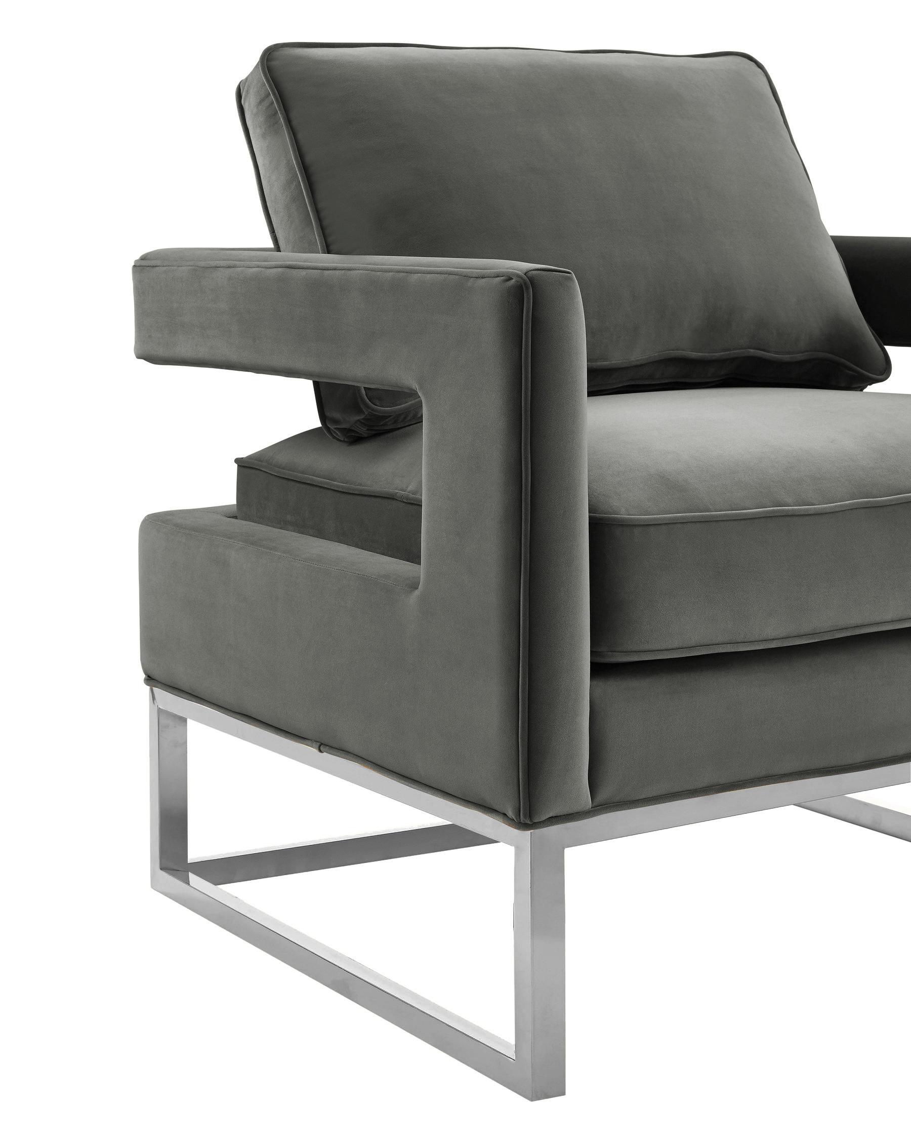 Chaise Avery en velours gris avec base argentée
