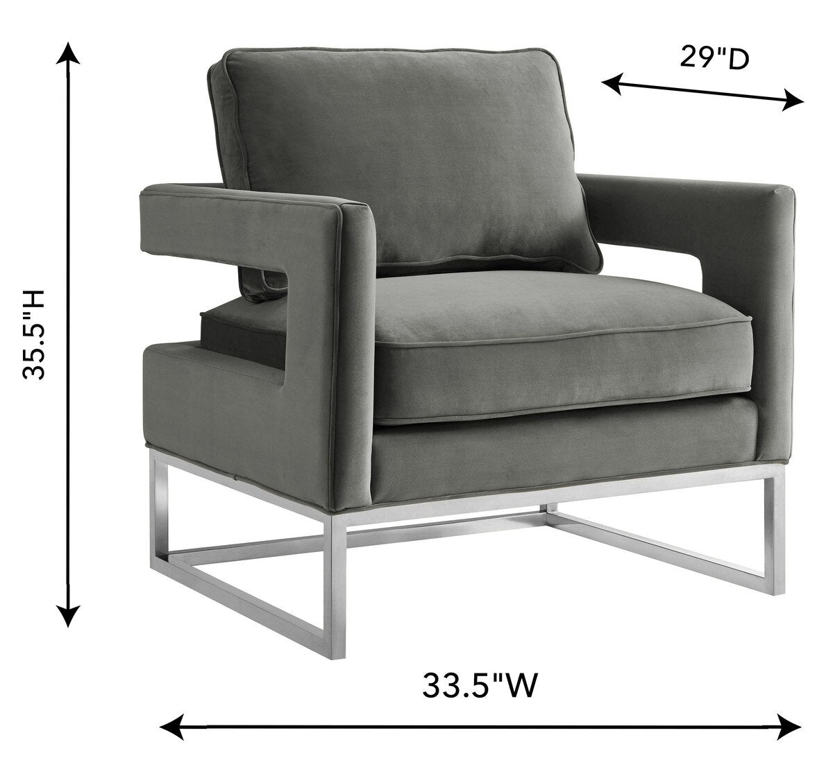 Chaise Avery en velours gris avec base argentée