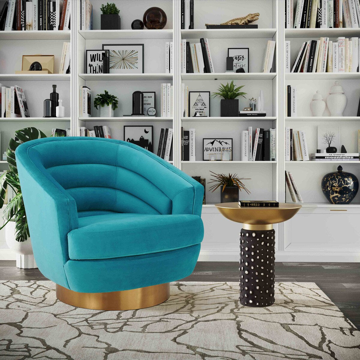 Chaise pivotante en velours bleu Canyon