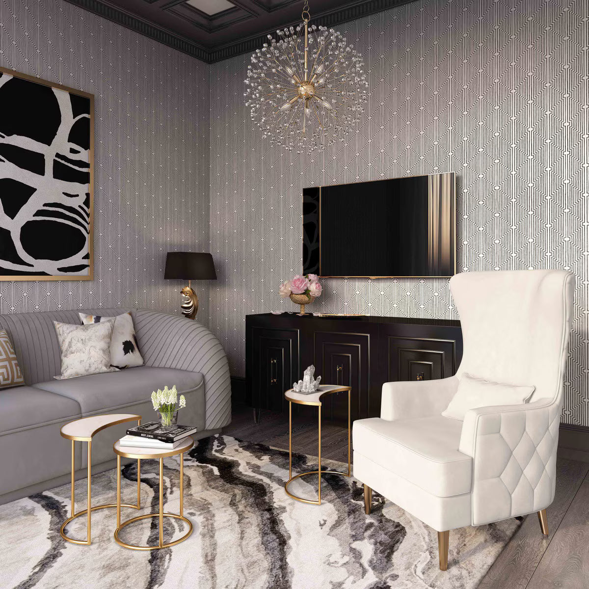 Chaise haute à dossier capitonné Alina de couleur crème par Inspire Me! Home Decor