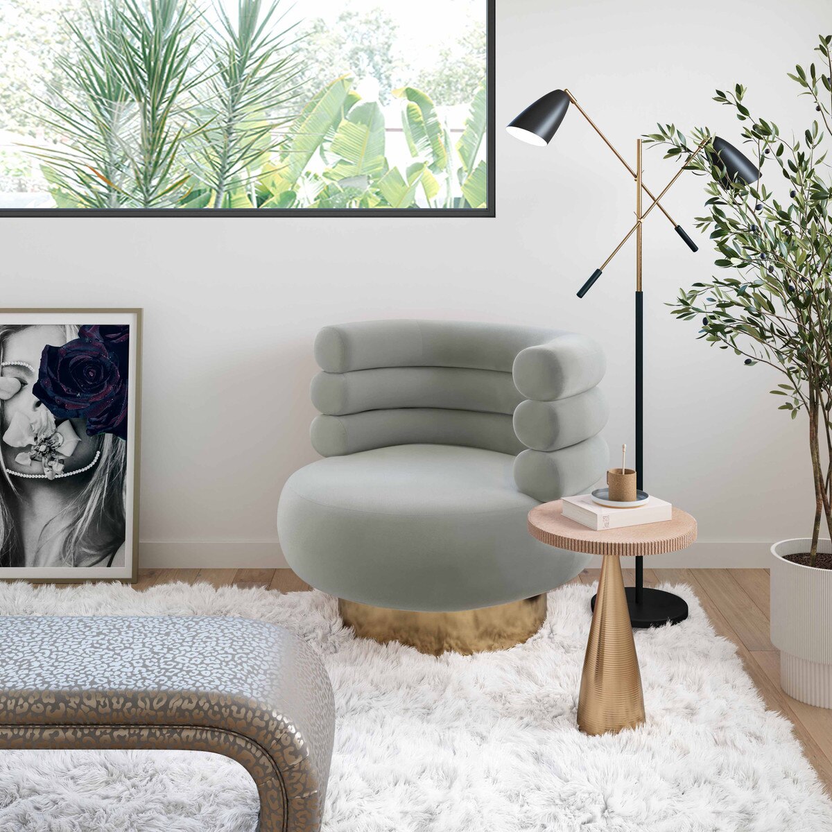 Chaise pivotante en velours gris Naomi