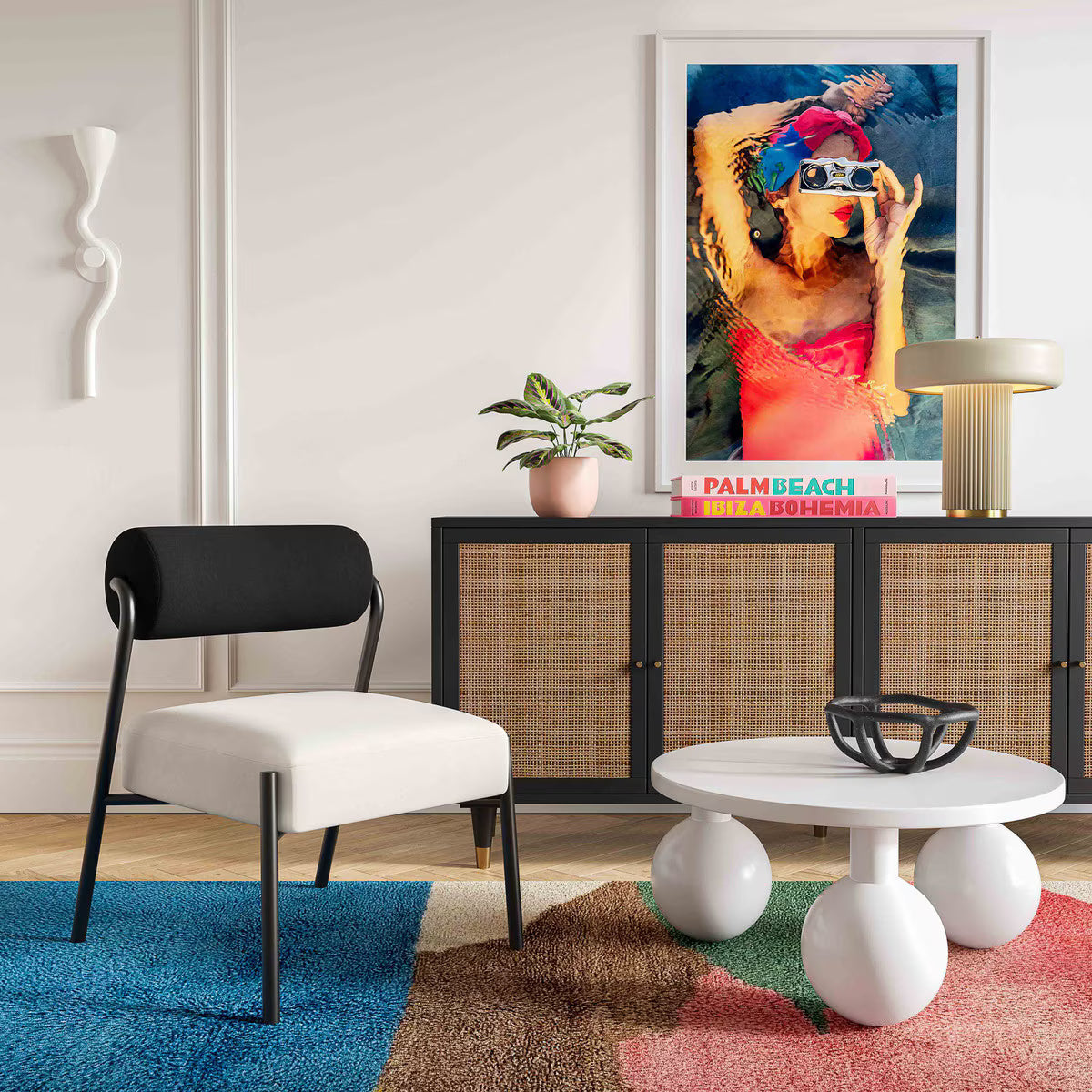 Fauteuil d'appoint en velours crème Jolene