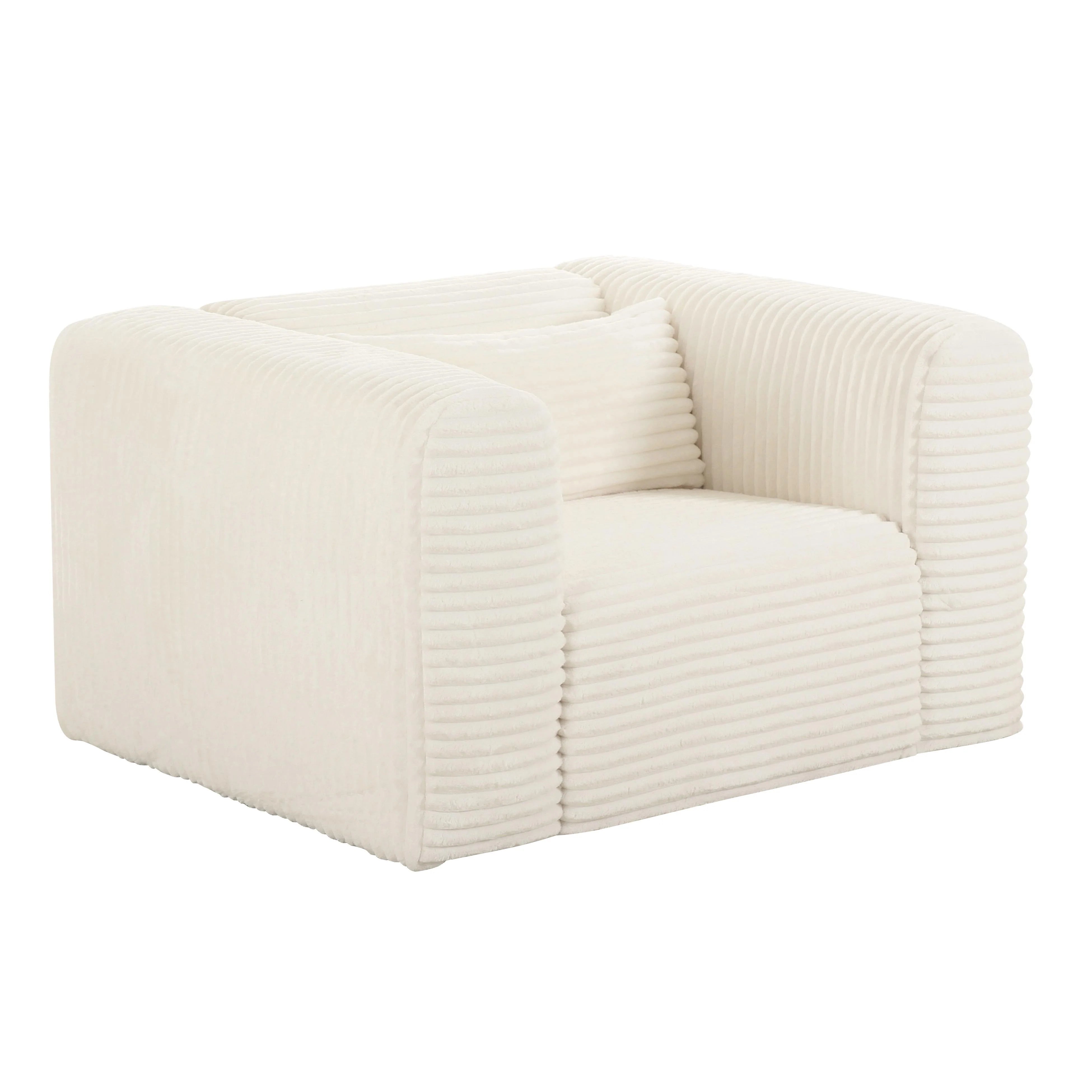 Fauteuil surdimensionné en velours côtelé crème Tarra Fluffy