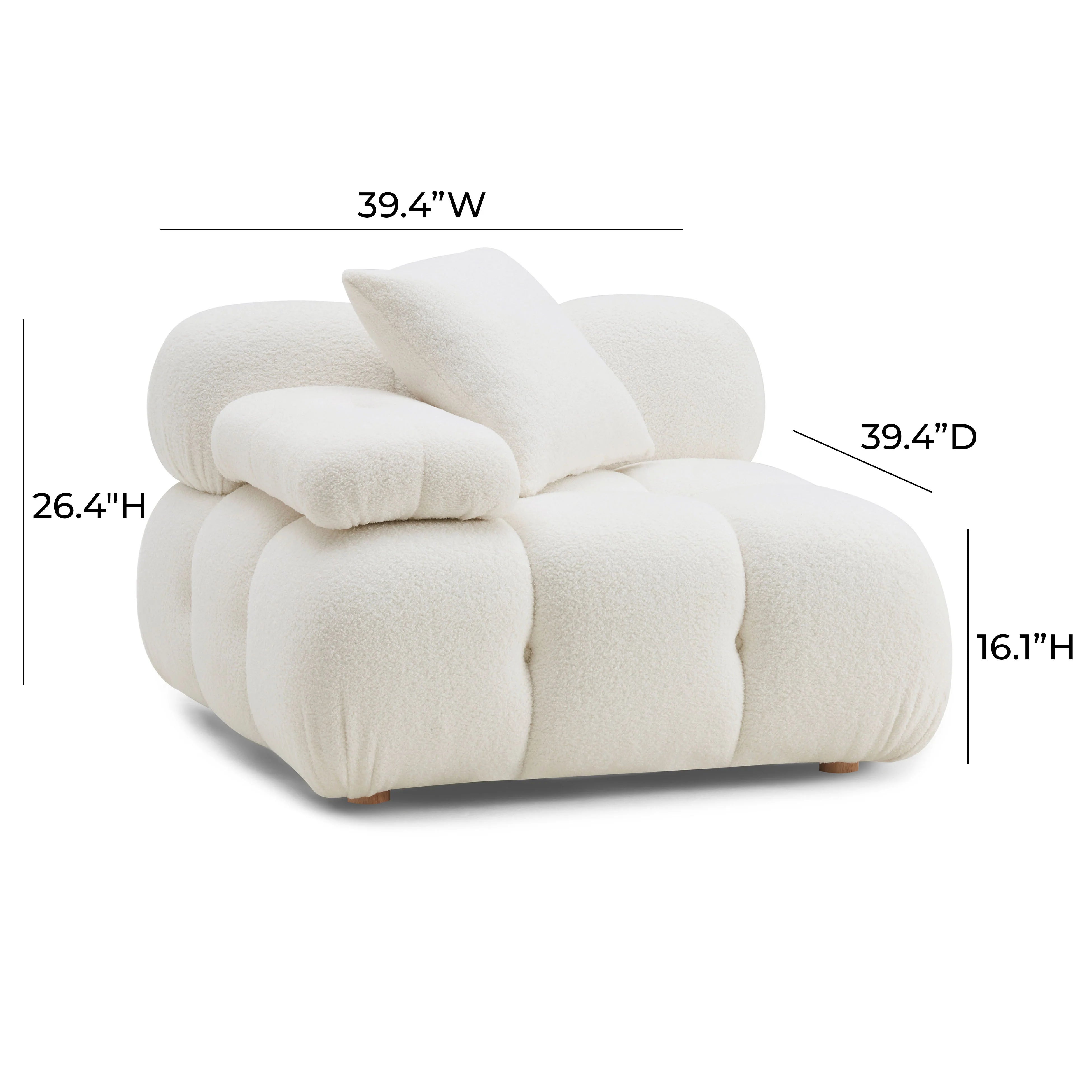 Chaise d'angle modulaire en peau de mouton végétalienne crème Calliope
