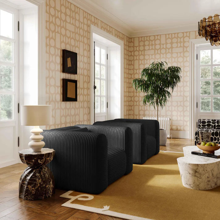 Fauteuil surdimensionné en velours côtelé crème Tarra Fluffy