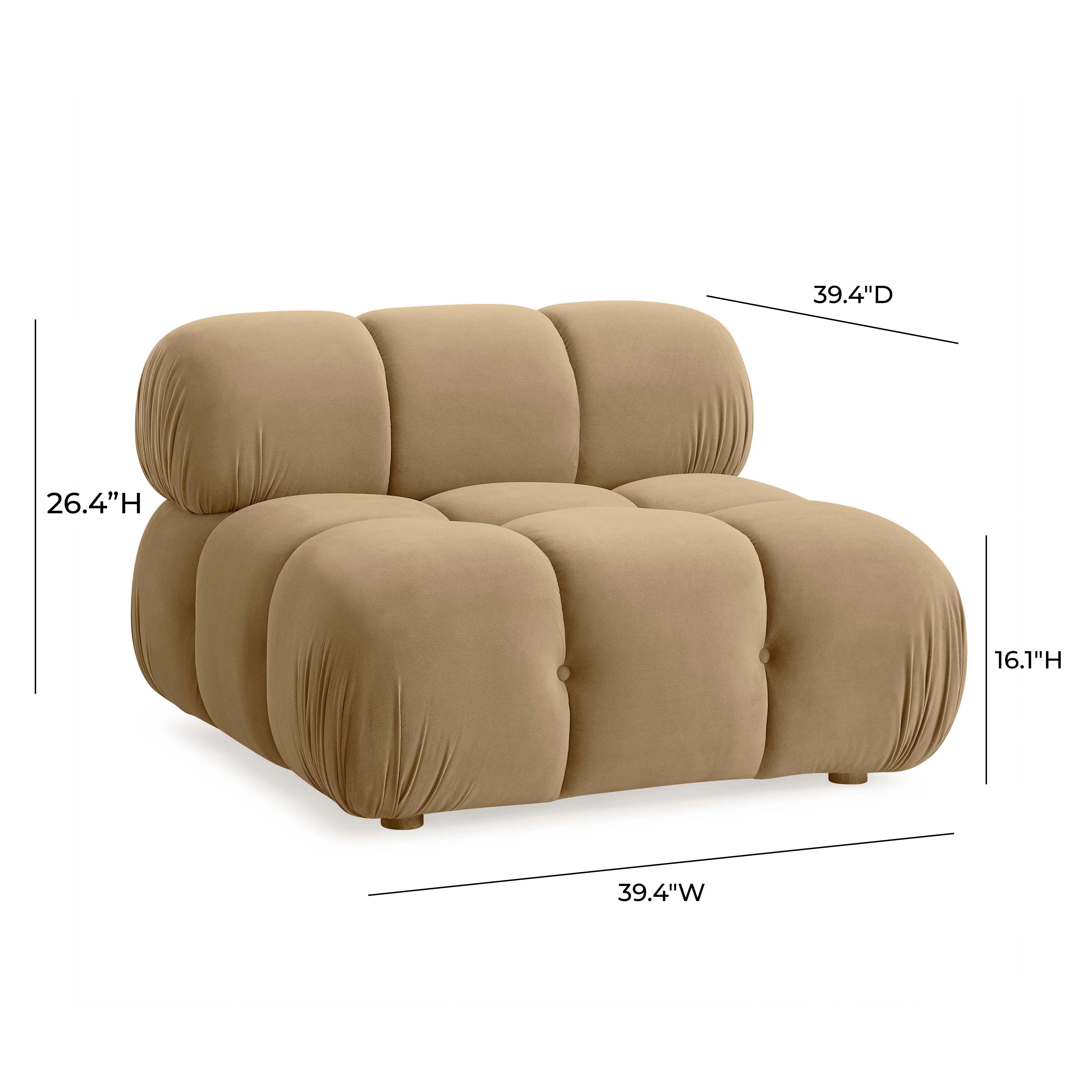 Chaise modulaire sans accoudoirs en velours Performance Calliope Café Au Lait