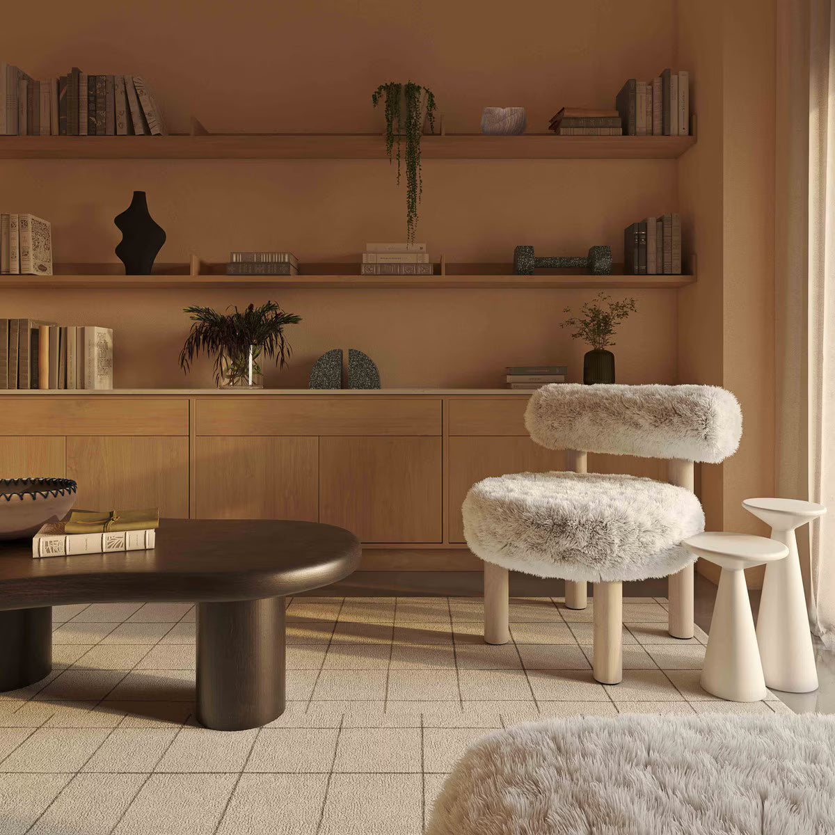 Fauteuil d'appoint en peau de mouton végétalienne naturelle Carmel
