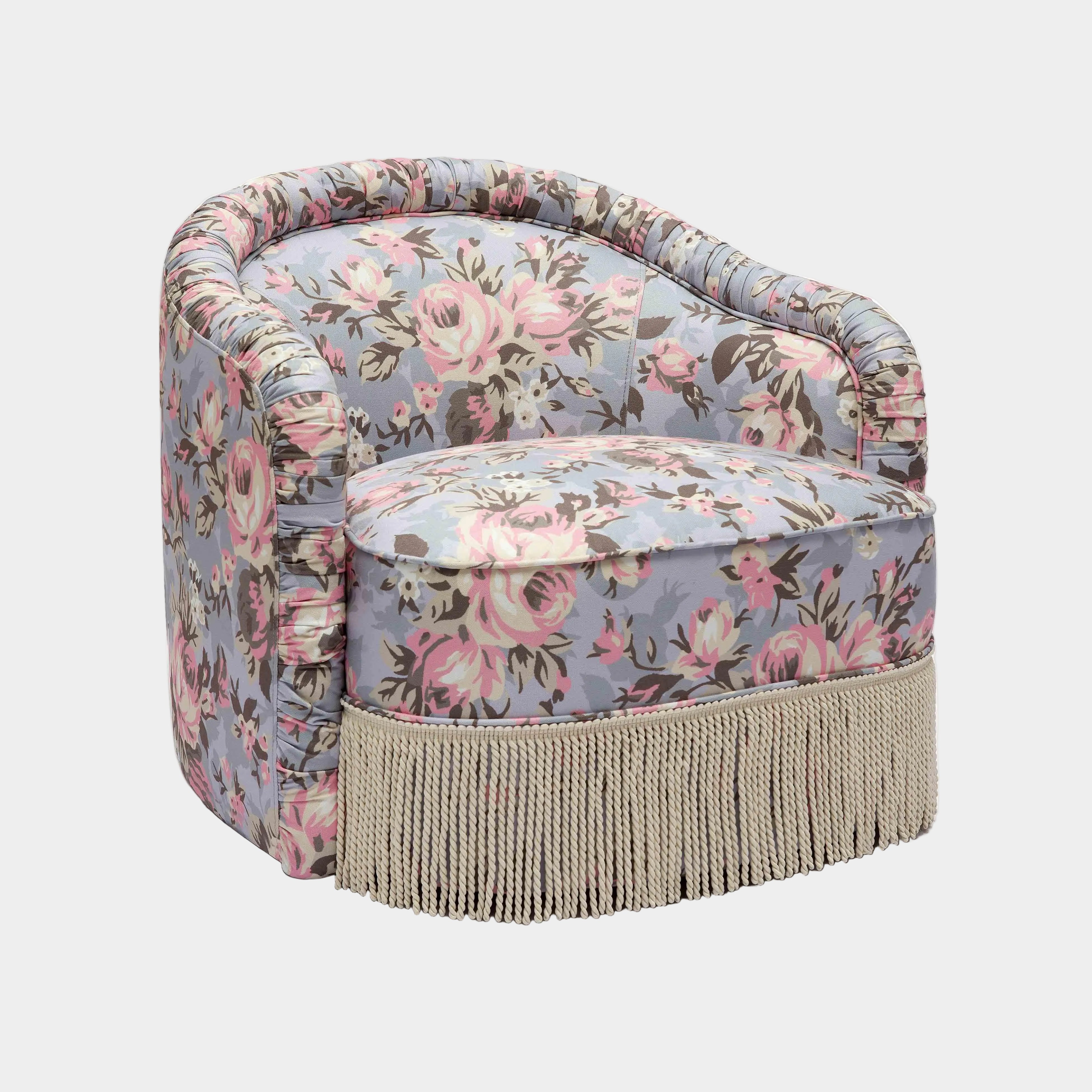 Pamela Spring Floral Print Performance Fabric Tasseled Lounge Accent Chair