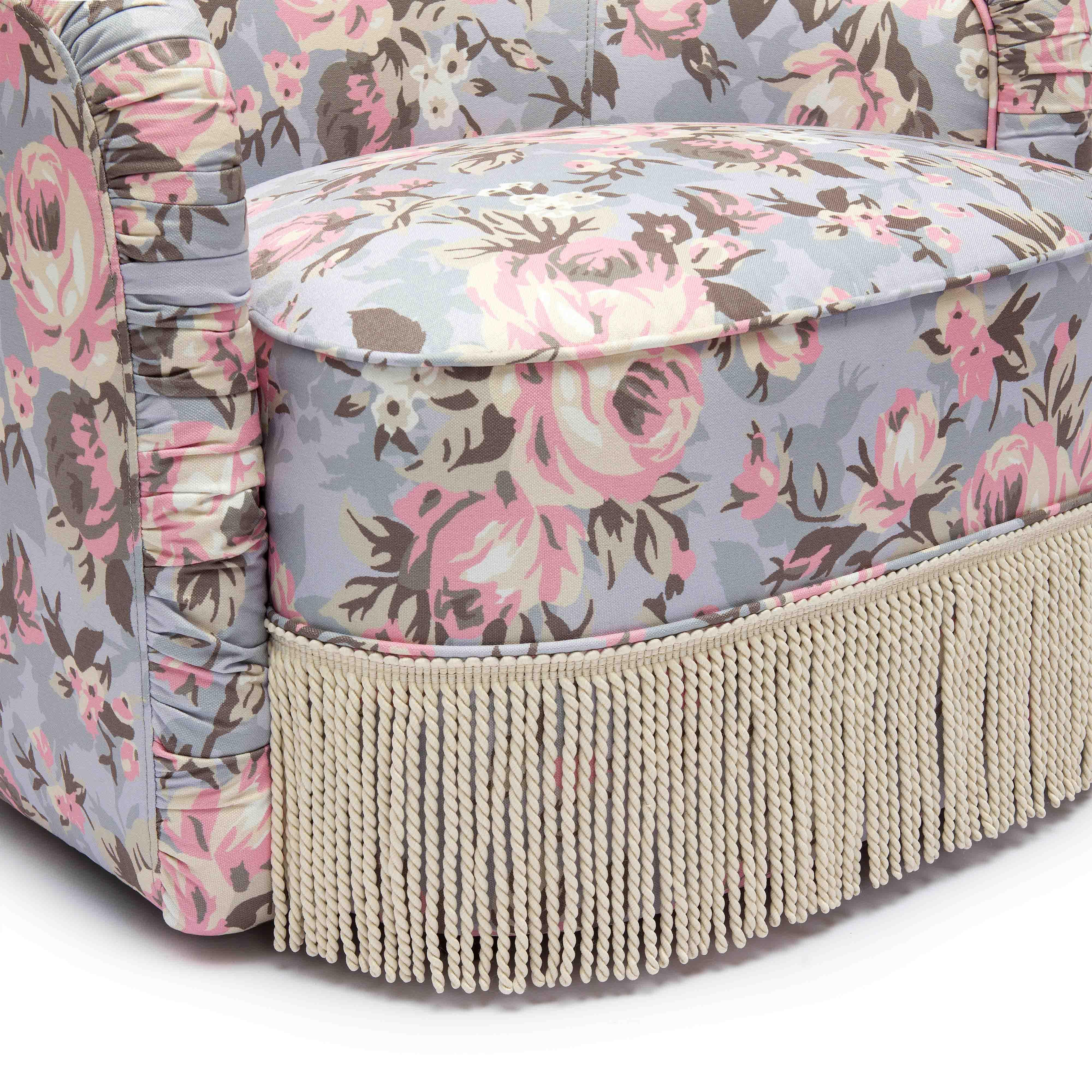 Pamela Spring Floral Print Performance Fabric Tasseled Lounge Accent Chair