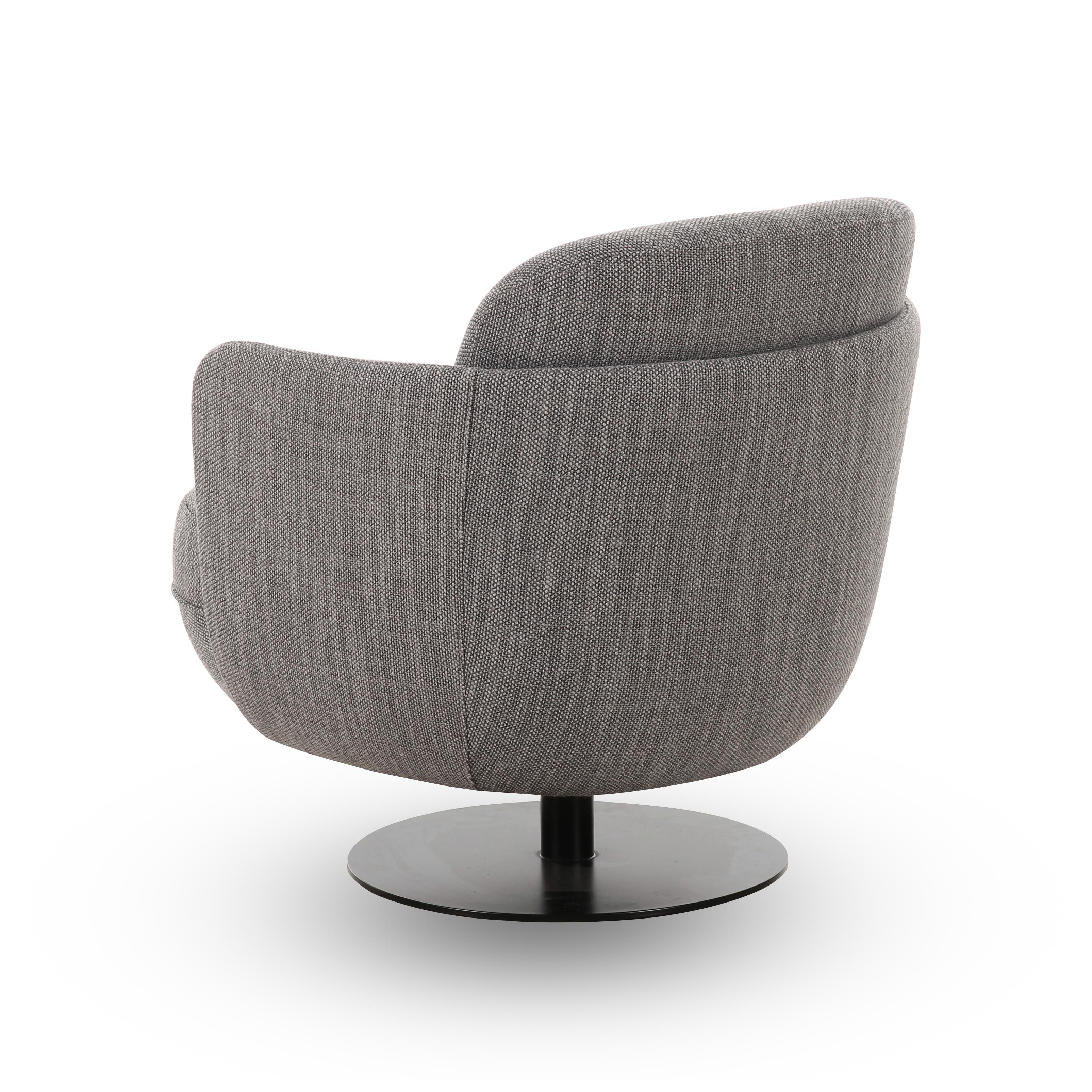 Solange Grey Textured Contract-Grade Weave Fabric Swivel Accent Chair