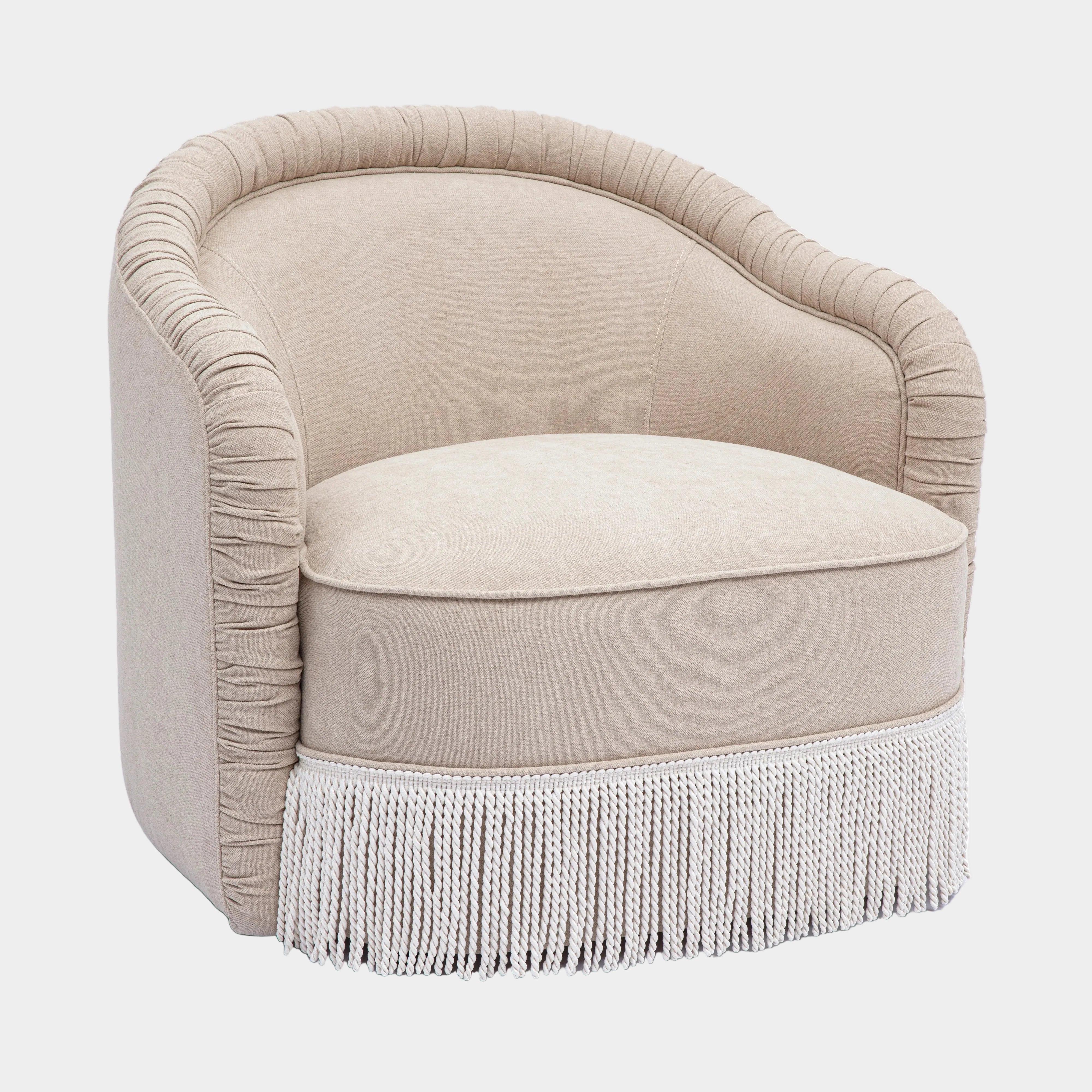 Pamela Tan Performance Chenille Tasseled Lounge Accent Chair