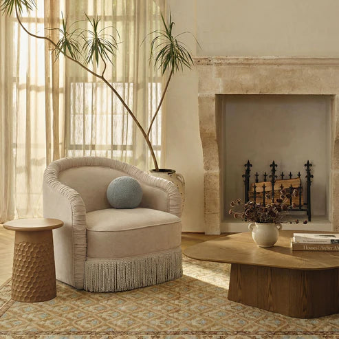 Pamela Tan Performance Chenille Tasseled Lounge Accent Chair