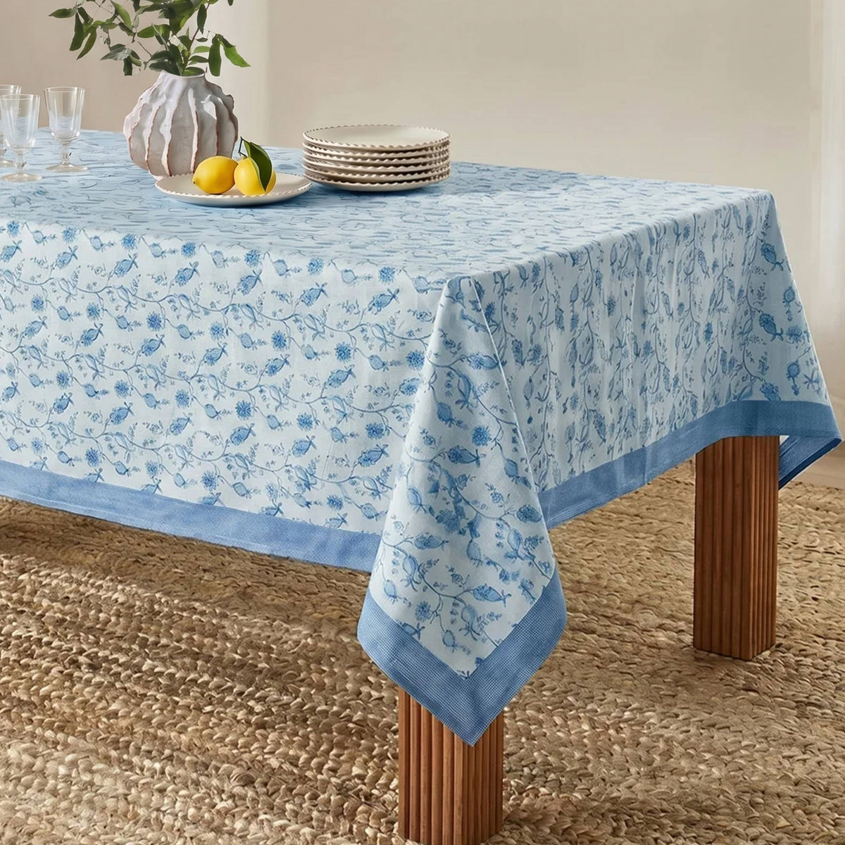 Dolce Natural Cotton Table Cloth - Baby Blue / 70" x 120"