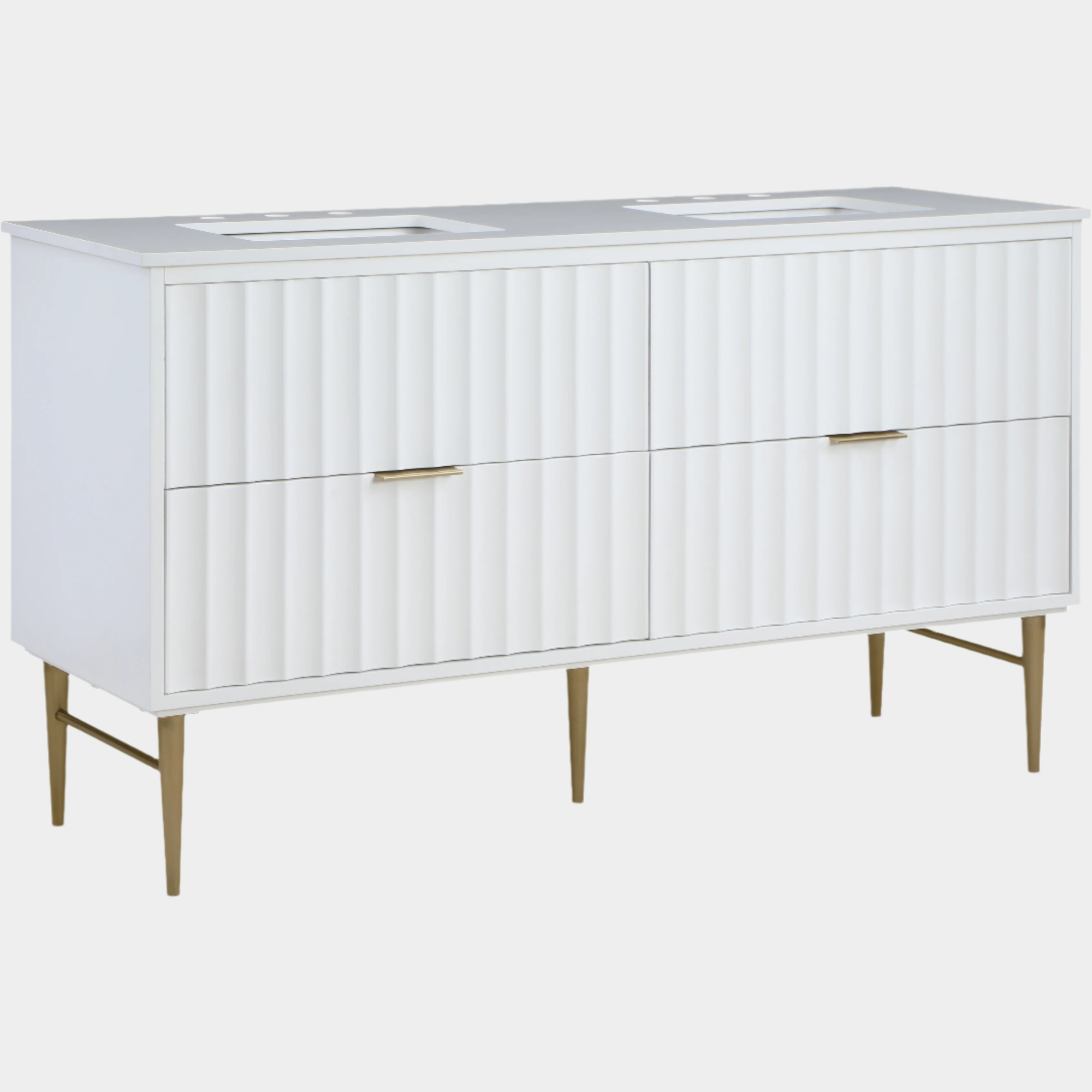 Modernist 60" Engineered Stone Top And Solid Wood Base Bathroom Vanity