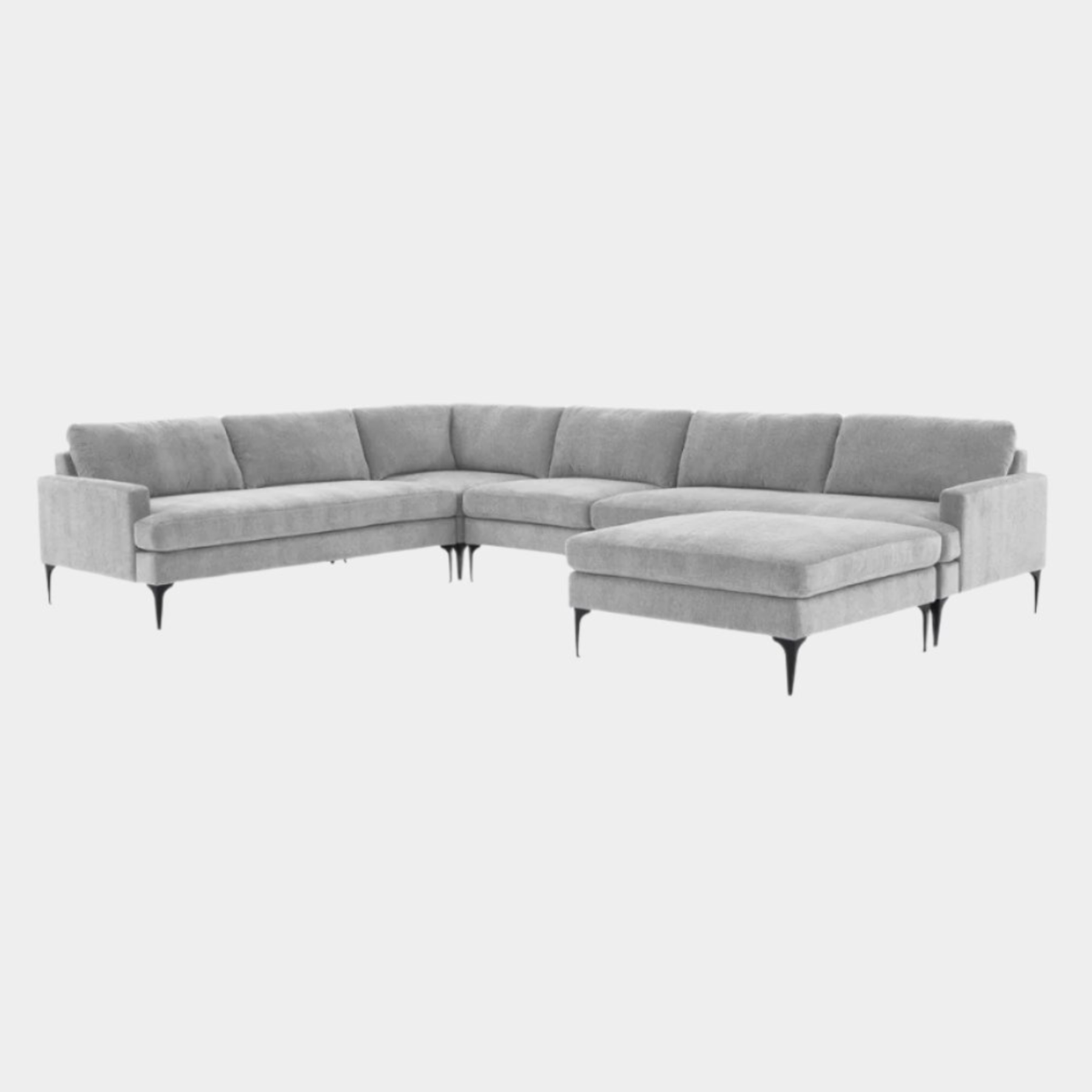 Chaise sectionnelle Serena en velours gris avec pieds noirs