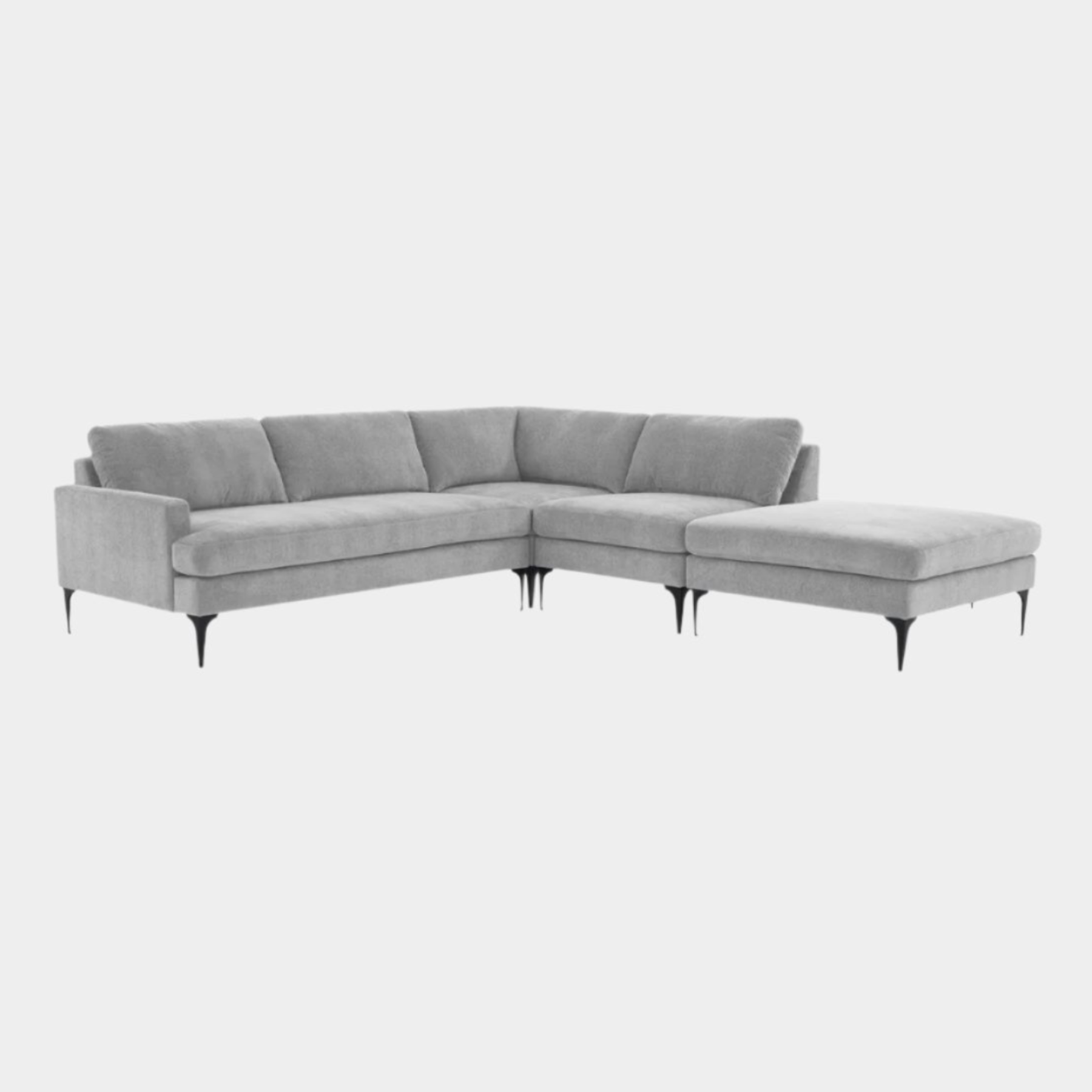 Chaise sectionnelle Serena en velours gris de grande taille avec pieds noirs
