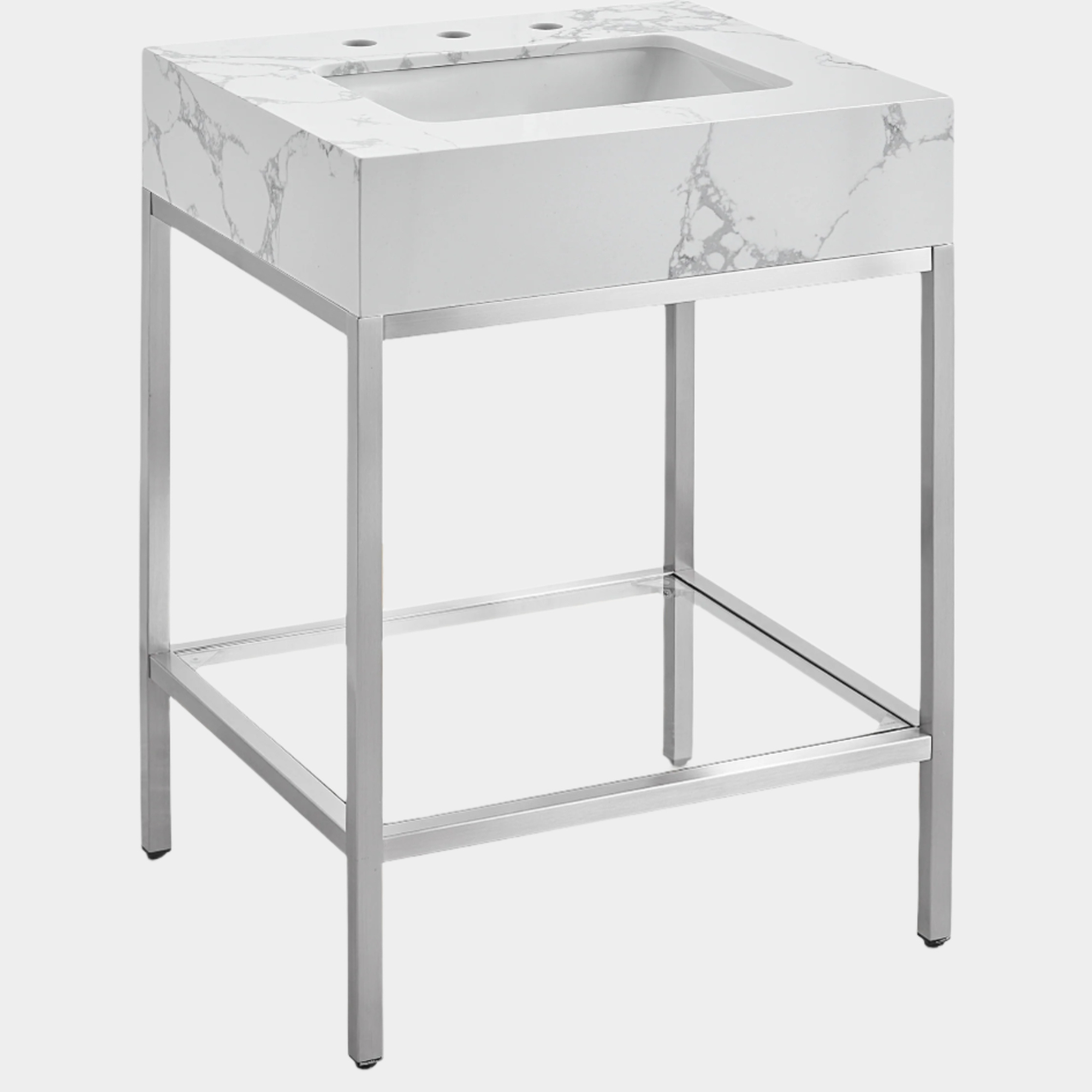 Marmo 24" Engineered Stone Top, Steel And Glass Base Vanity