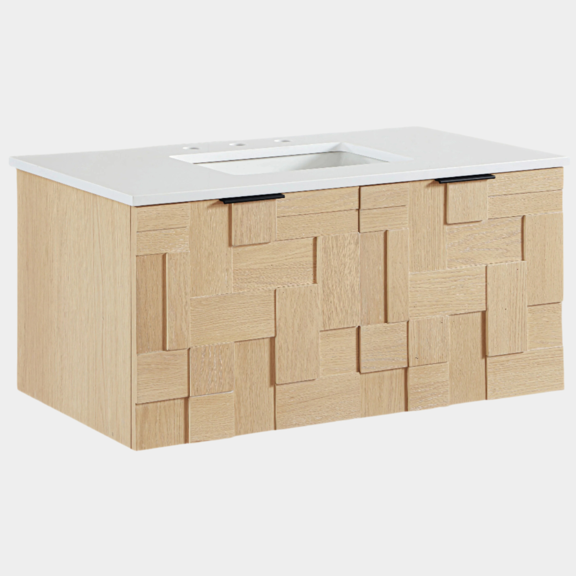 Leonardo 36" White Engineered Stone And Solid Wood Wall Mounted Bathroom Vanity