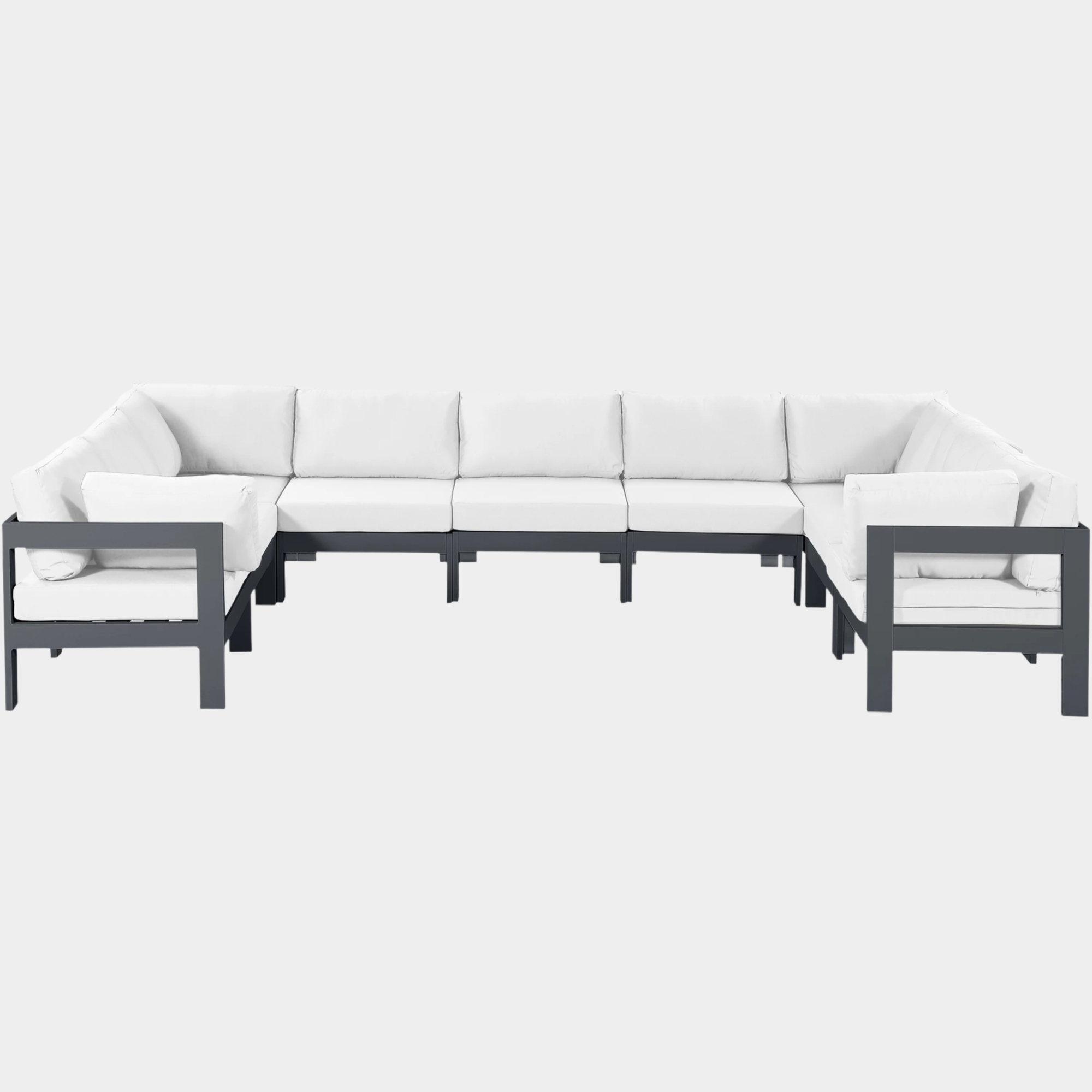 Nizuc 150" Water Resistant Fabric Upholstered Outdoor Patio 9pc. Modular Sectional