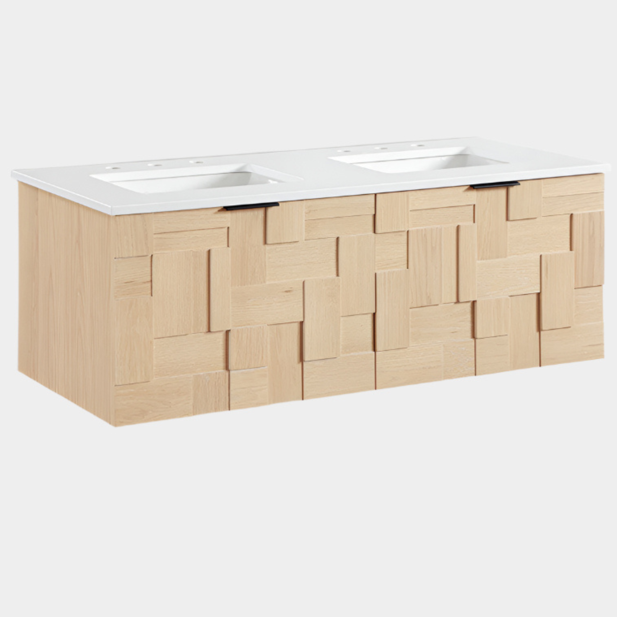 Leonardo 48" White Engineered Stone And Solid Wood Wall Mounted Bathroom Vanity