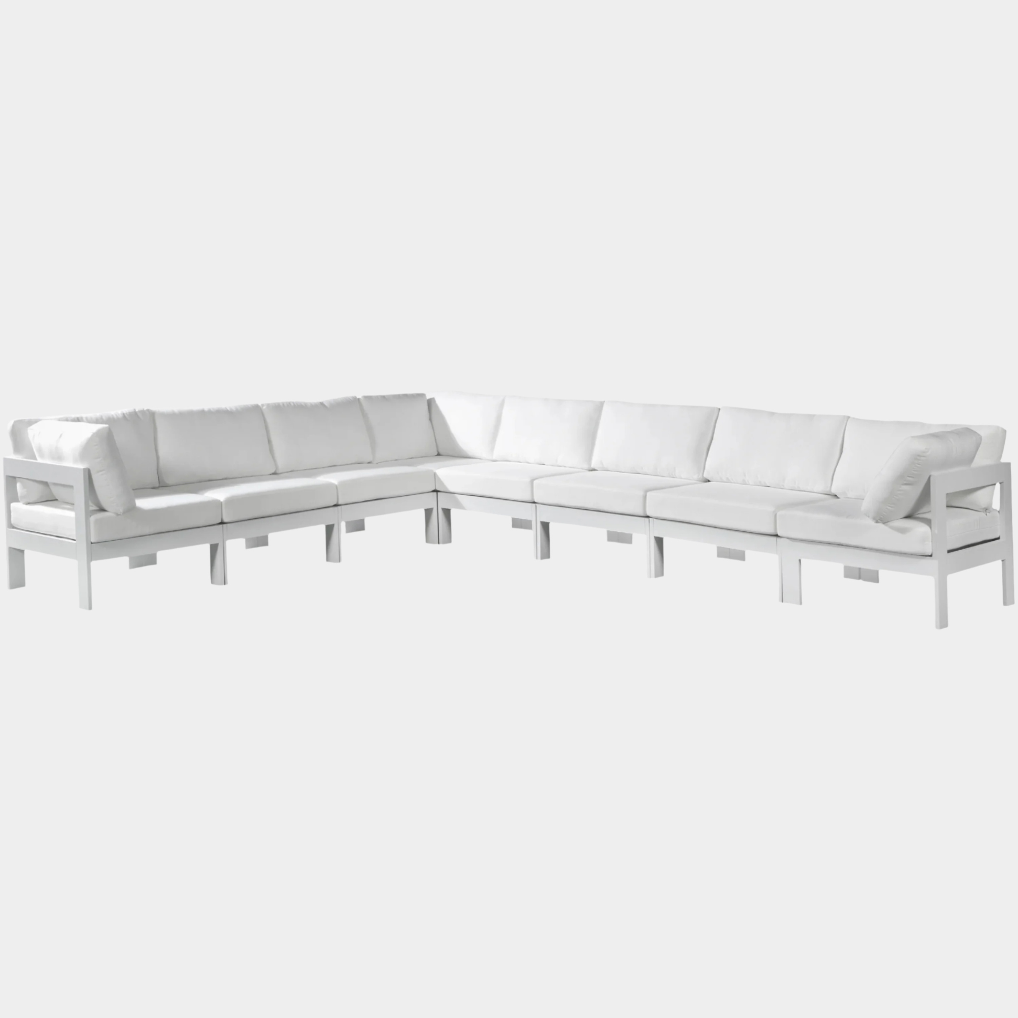 Nizuc 150" Water Resistant Fabric Upholstered Outdoor Patio 8pc. Modular Sectional
