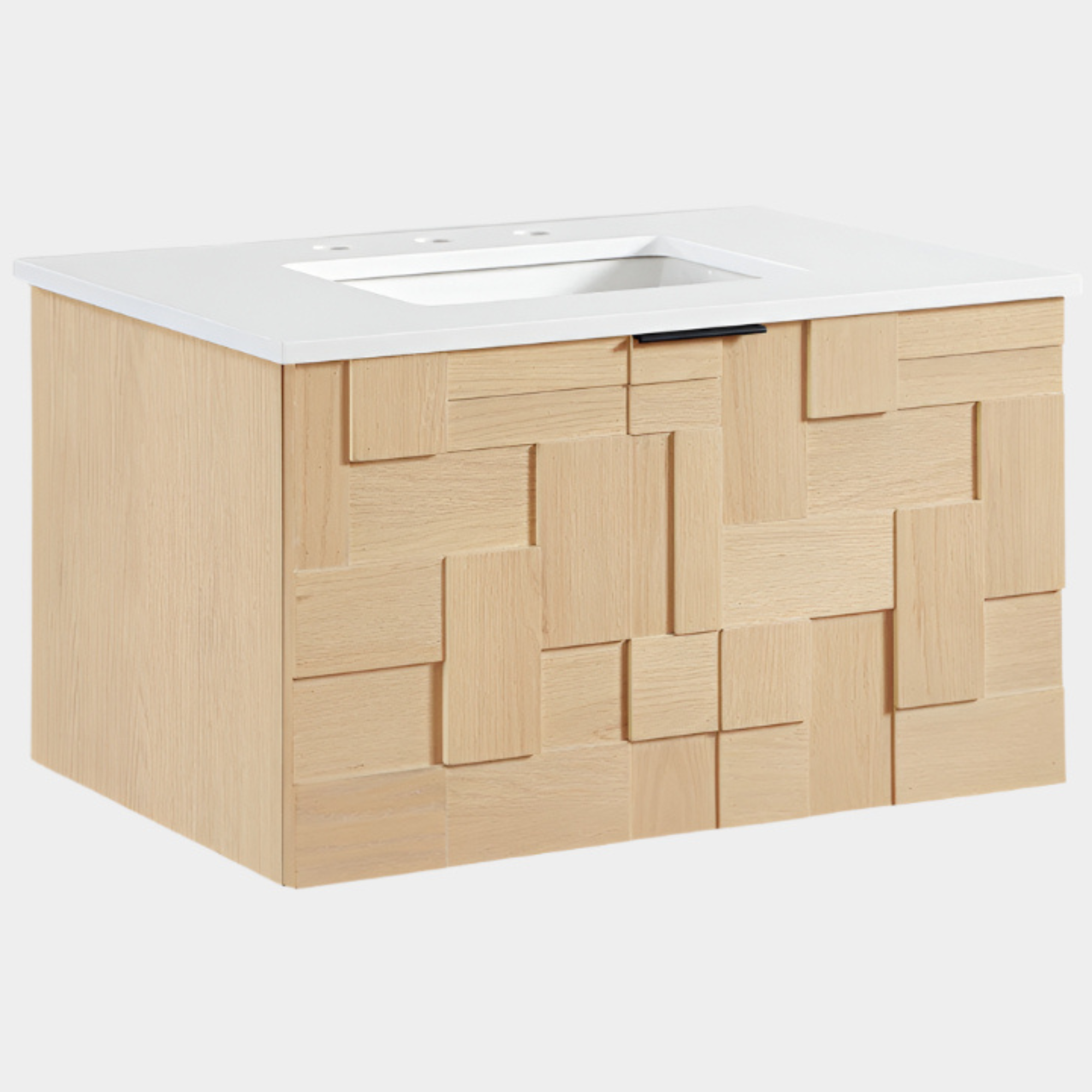 Leonardo 30" White Engineered Stone And Solid Wood Wall Mounted Bathroom Vanity